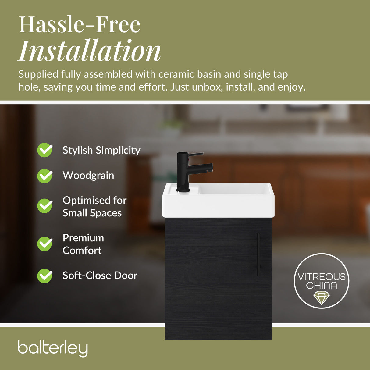 Compact Cloakroom Vanity Basin Unit, 400mm - Choice of Mount Type, Colour and Handle Finish