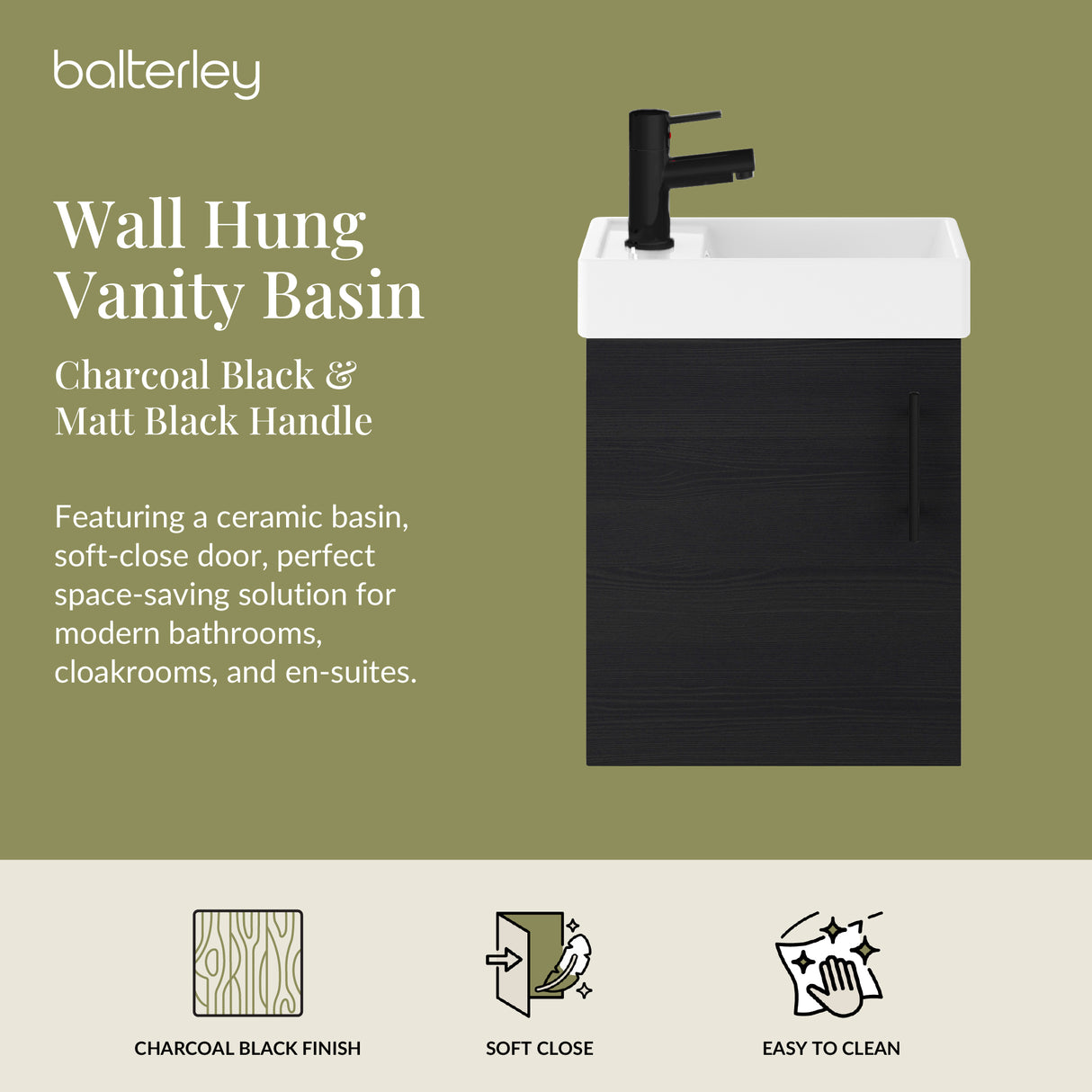 Compact Cloakroom Vanity Basin Unit, 400mm - Choice of Mount Type, Colour and Handle Finish