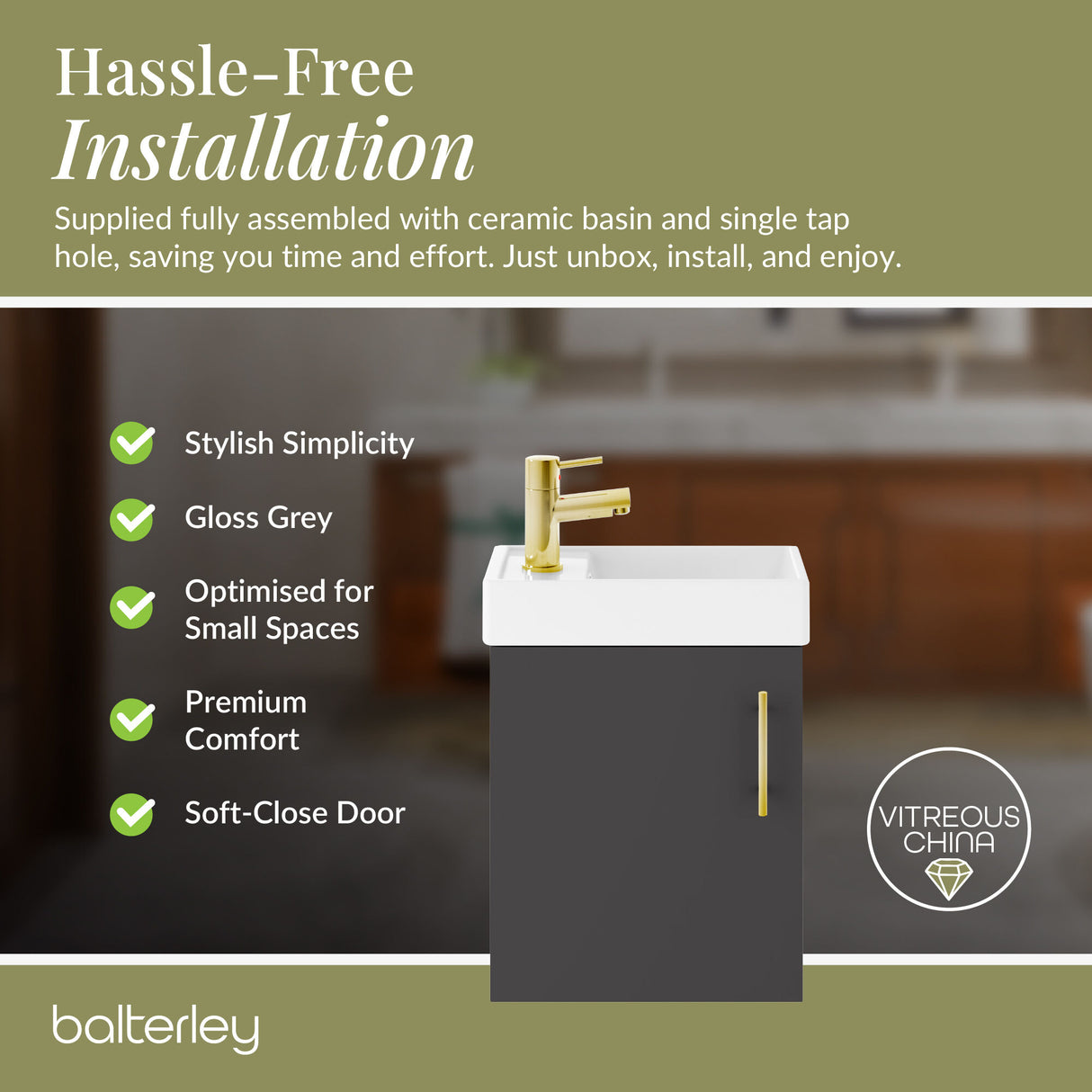 Compact Cloakroom Vanity Basin Unit, 400mm - Choice of Mount Type, Colour and Handle Finish