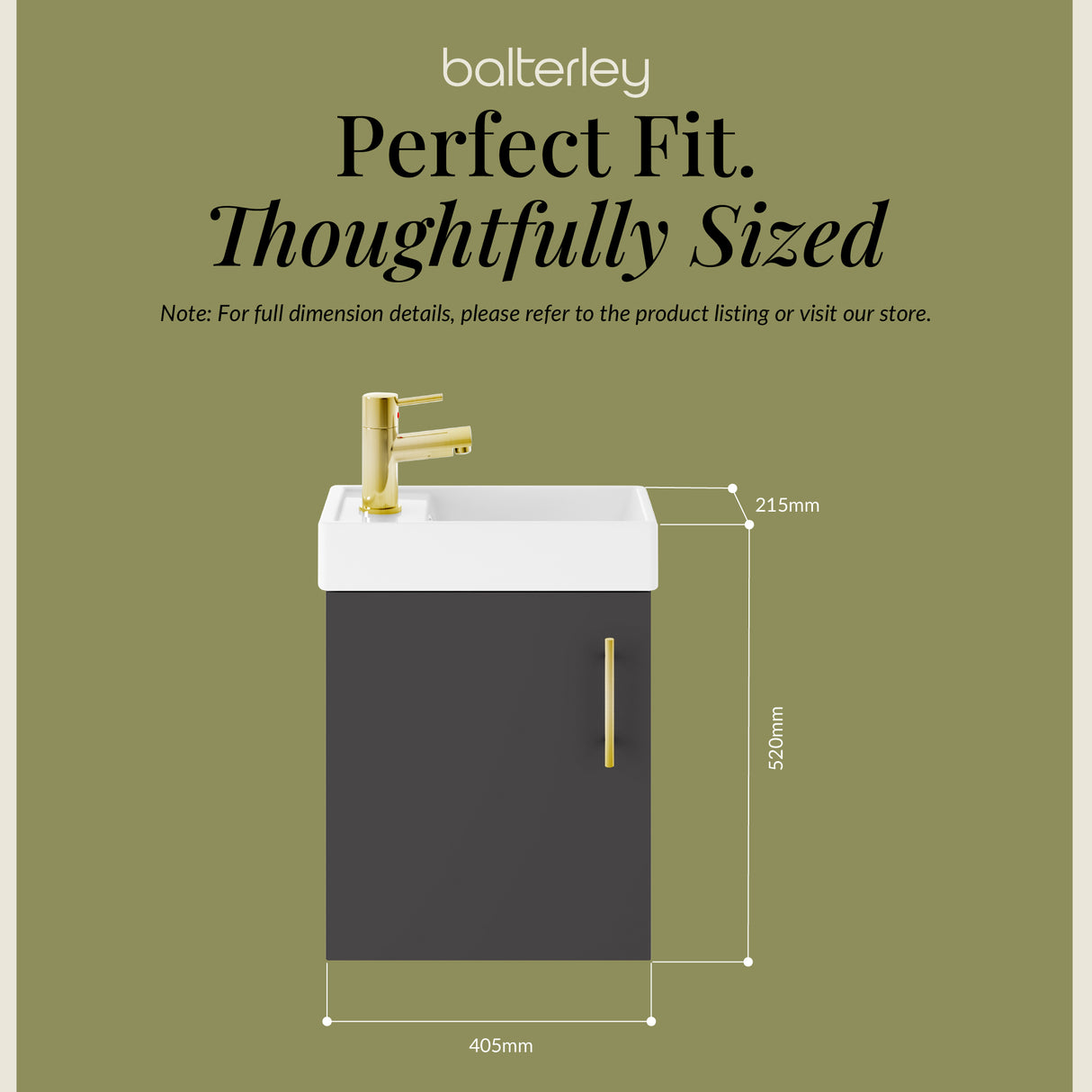 Compact Cloakroom Vanity Basin Unit, 400mm - Choice of Mount Type, Colour and Handle Finish