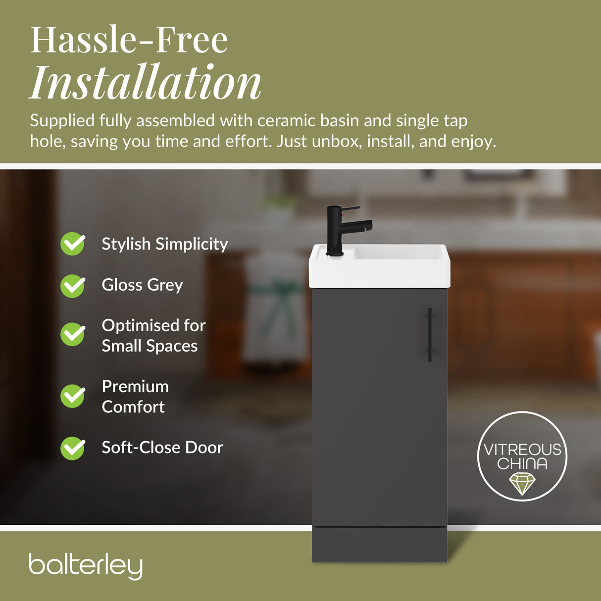 Compact Cloakroom Vanity Basin Unit, 400mm - Choice of Mount Type, Colour and Handle Finish