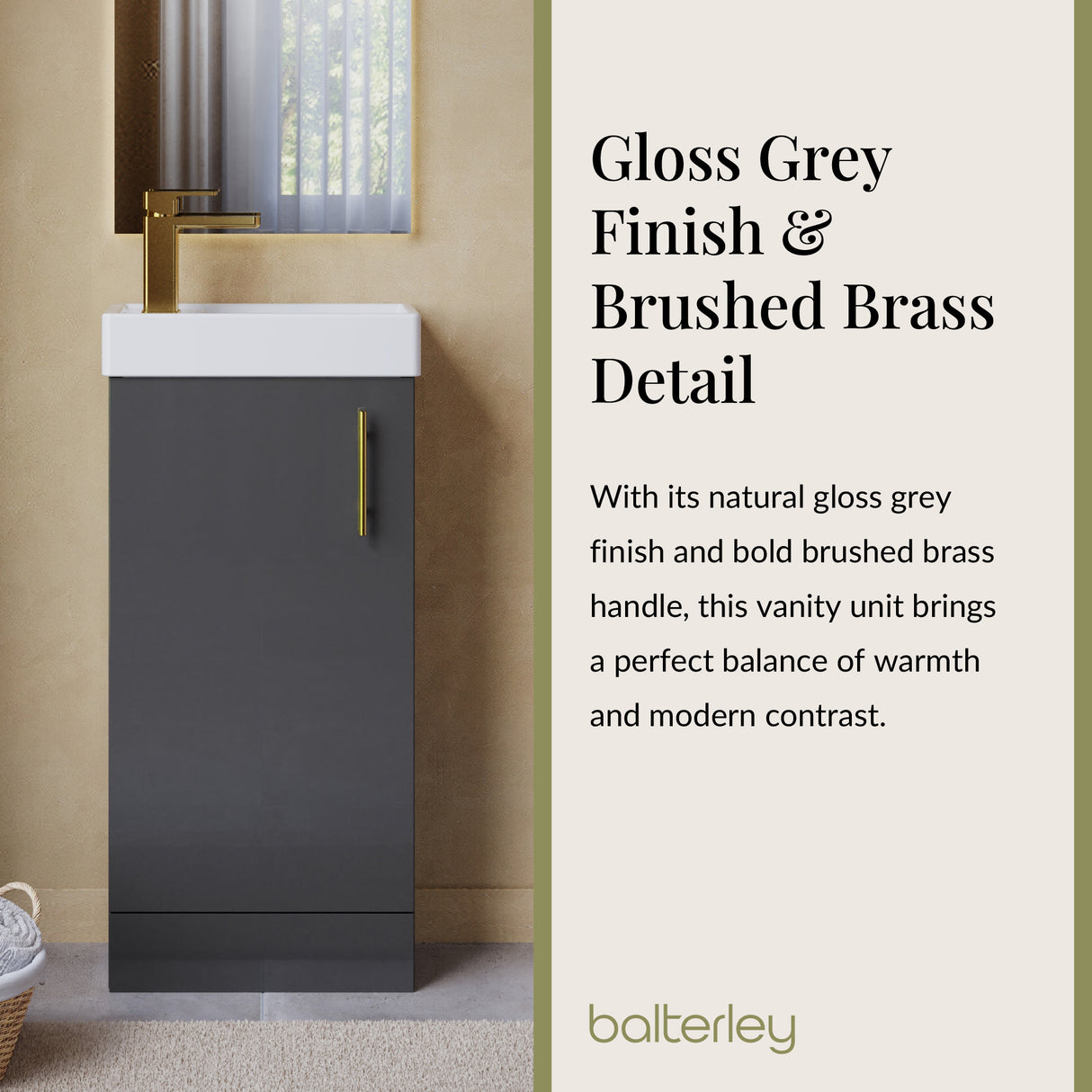 Compact Cloakroom Vanity Basin Unit, 400mm - Choice of Mount Type, Colour and Handle Finish