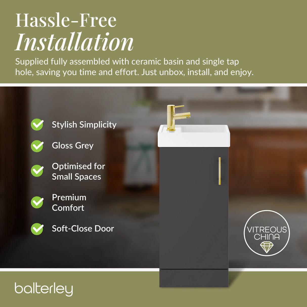 Compact Cloakroom Vanity Basin Unit, 400mm - Choice of Mount Type, Colour and Handle Finish