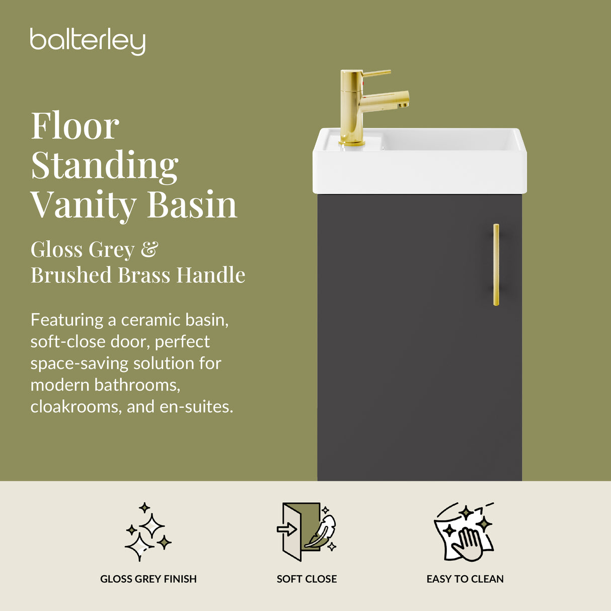 Compact Cloakroom Vanity Basin Unit, 400mm - Choice of Mount Type, Colour and Handle Finish