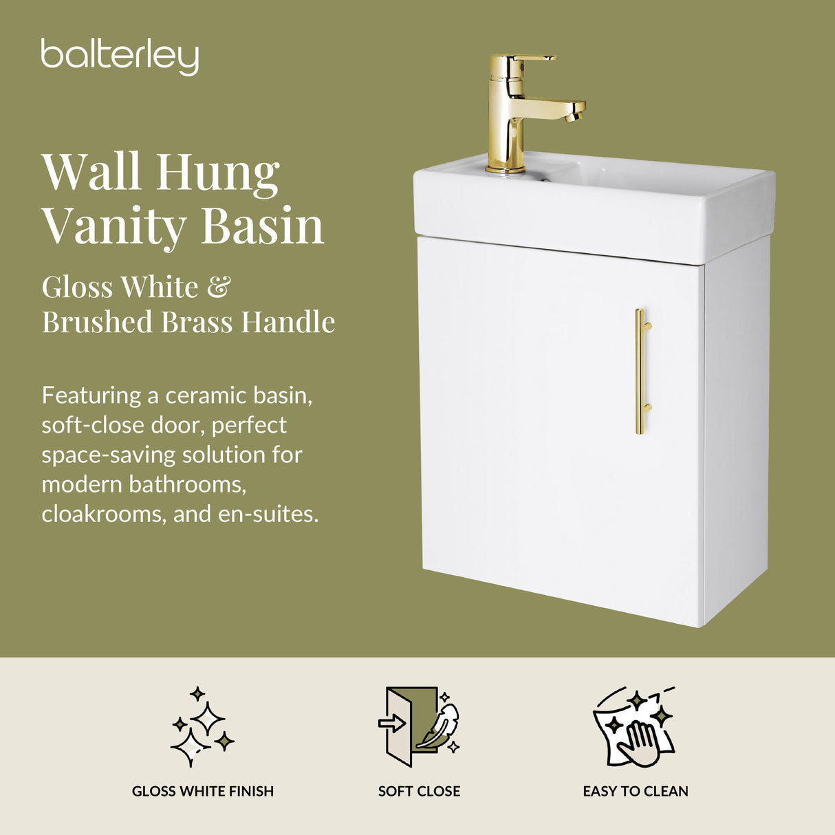 Compact Cloakroom Vanity Basin Unit, 400mm - Choice of Mount Type, Colour and Handle Finish