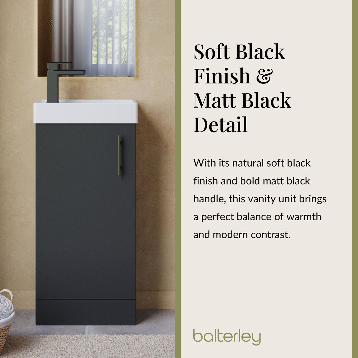 Compact Cloakroom Vanity Basin Unit, 400mm - Choice of Mount Type, Colour and Handle Finish