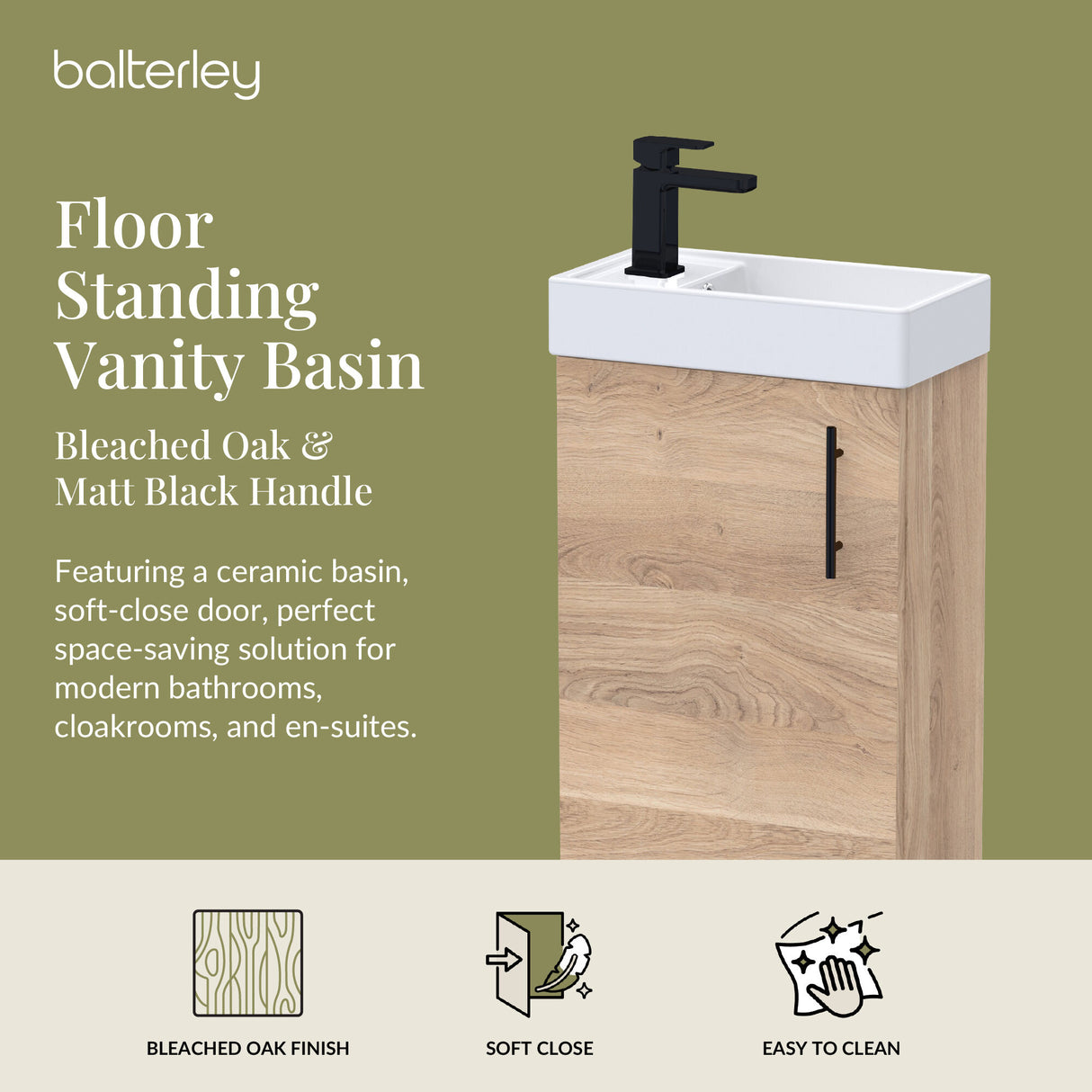 Compact Cloakroom Vanity Basin Unit, 400mm - Choice of Mount Type, Colour and Handle Finish