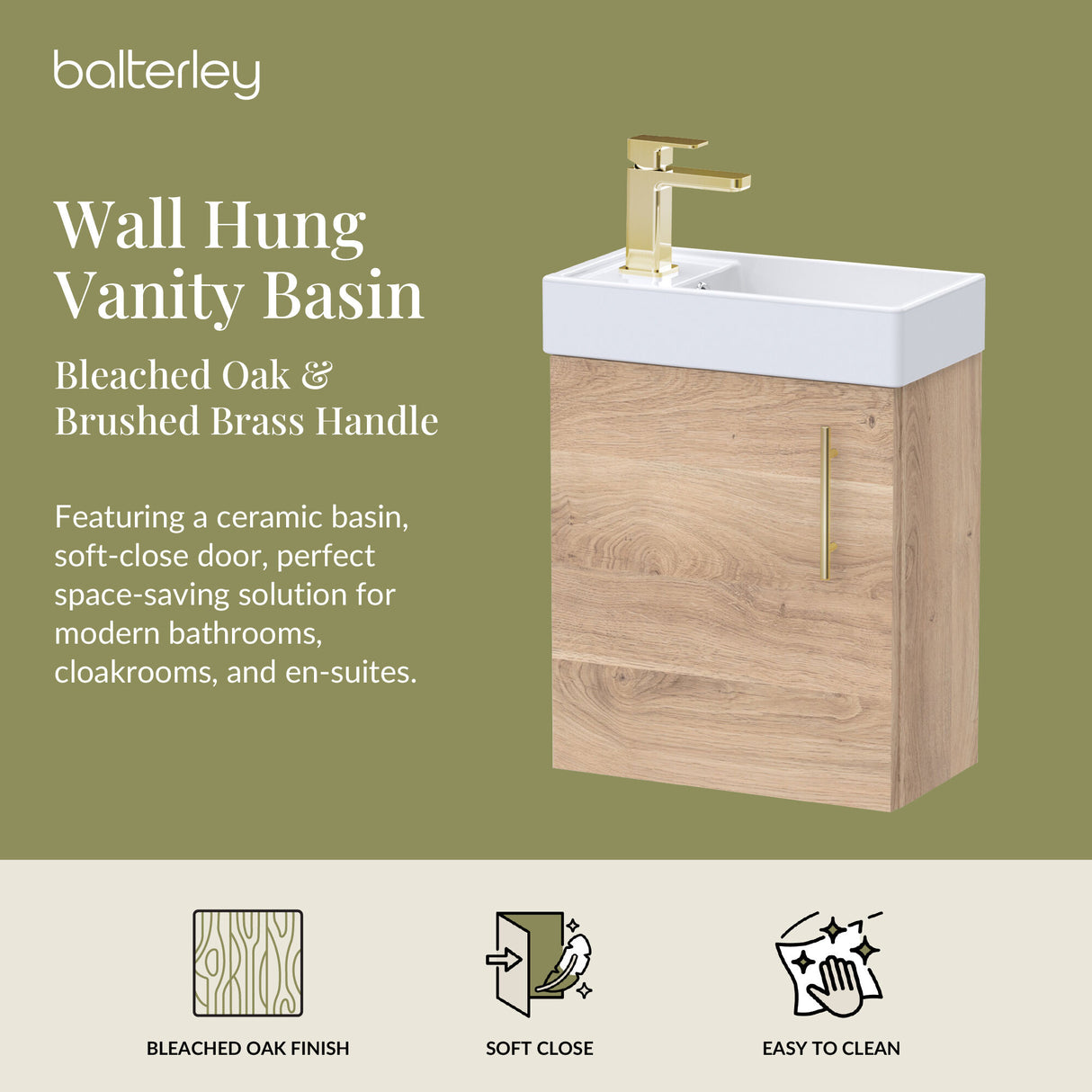 Compact Cloakroom Vanity Basin Unit, 400mm - Choice of Mount Type, Colour and Handle Finish