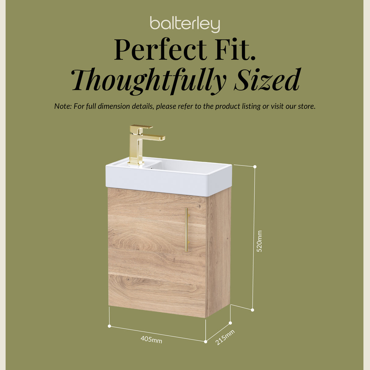 Compact Cloakroom Vanity Basin Unit, 400mm - Choice of Mount Type, Colour and Handle Finish