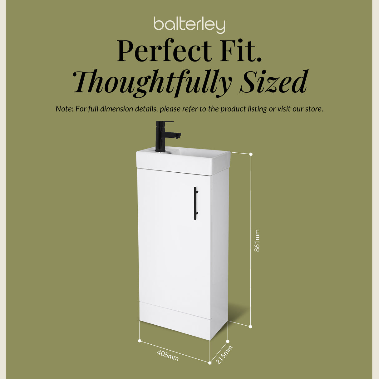 Compact Cloakroom Vanity Basin Unit, 400mm - Choice of Mount Type, Colour and Handle Finish