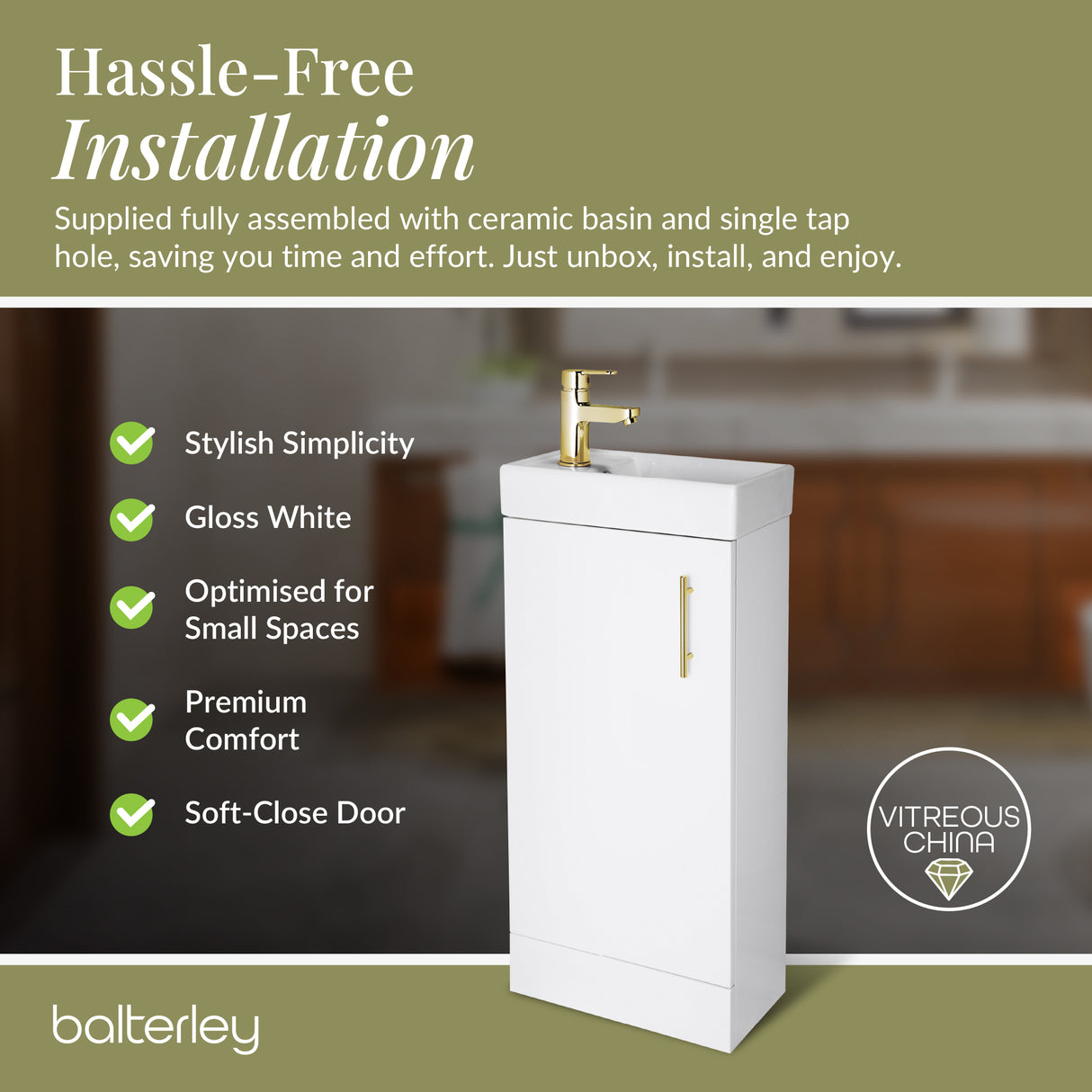 Compact Cloakroom Vanity Basin Unit, 400mm - Choice of Mount Type, Colour and Handle Finish