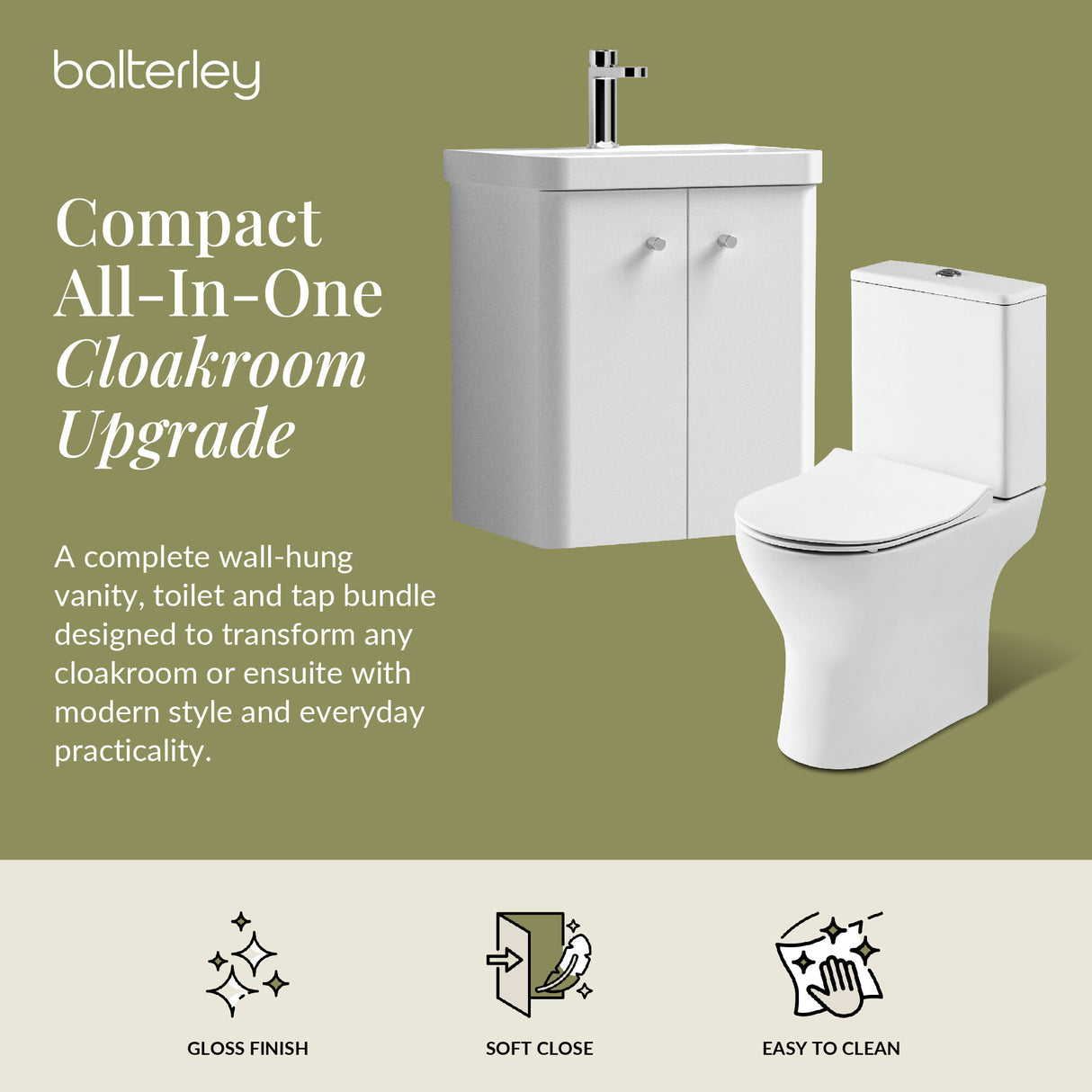 Curve Cloakroom Set - Wall Hung Vanity Basin Unit, Toilet and Mono Basin Mixer Tap