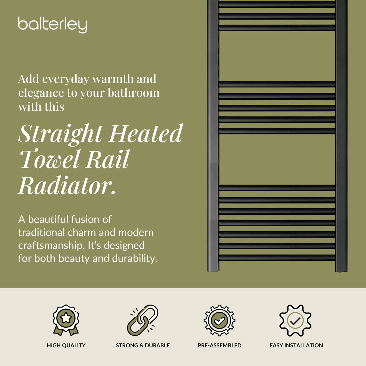 Straight Heated Rail Dual Fuel Towel Warmer, W: 400mm – Choice of Size & Finish