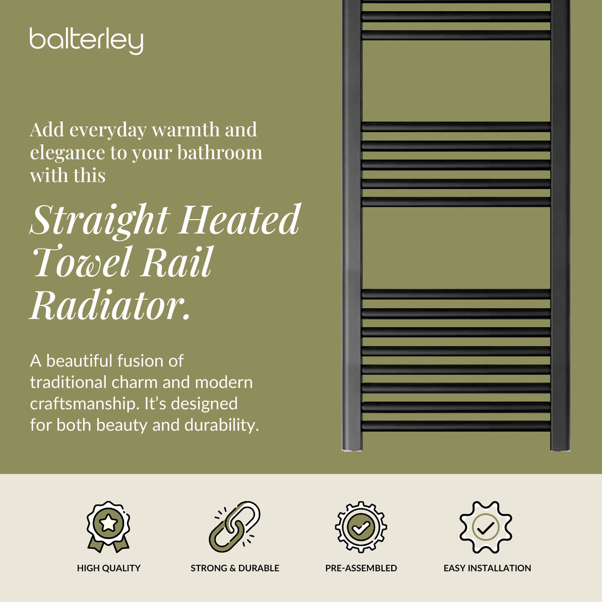 Straight Heated Rail Dual Fuel Towel Warmer, W: 400mm – Choice of Size & Finish