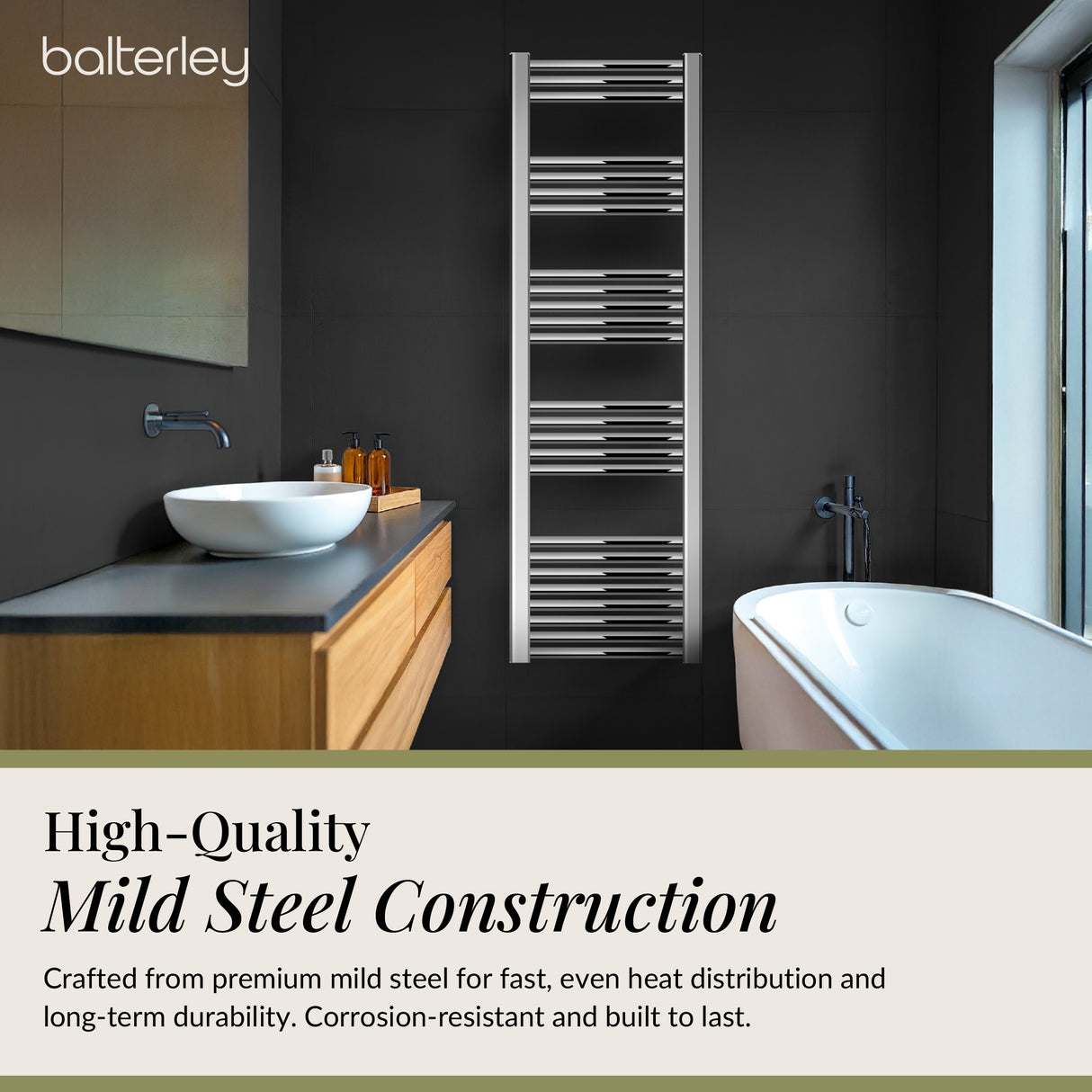 Straight Heated Rail Dual Fuel Towel Warmer, W: 400mm – Choice of Size & Finish