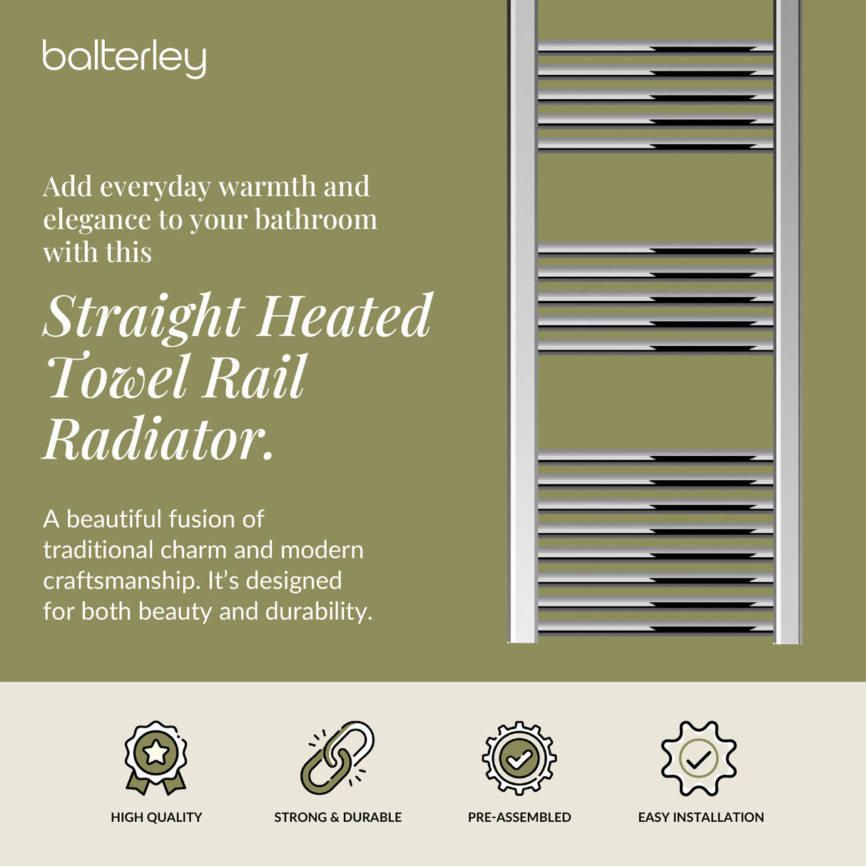 Straight Heated Rail Dual Fuel Towel Warmer, W: 400mm – Choice of Size & Finish