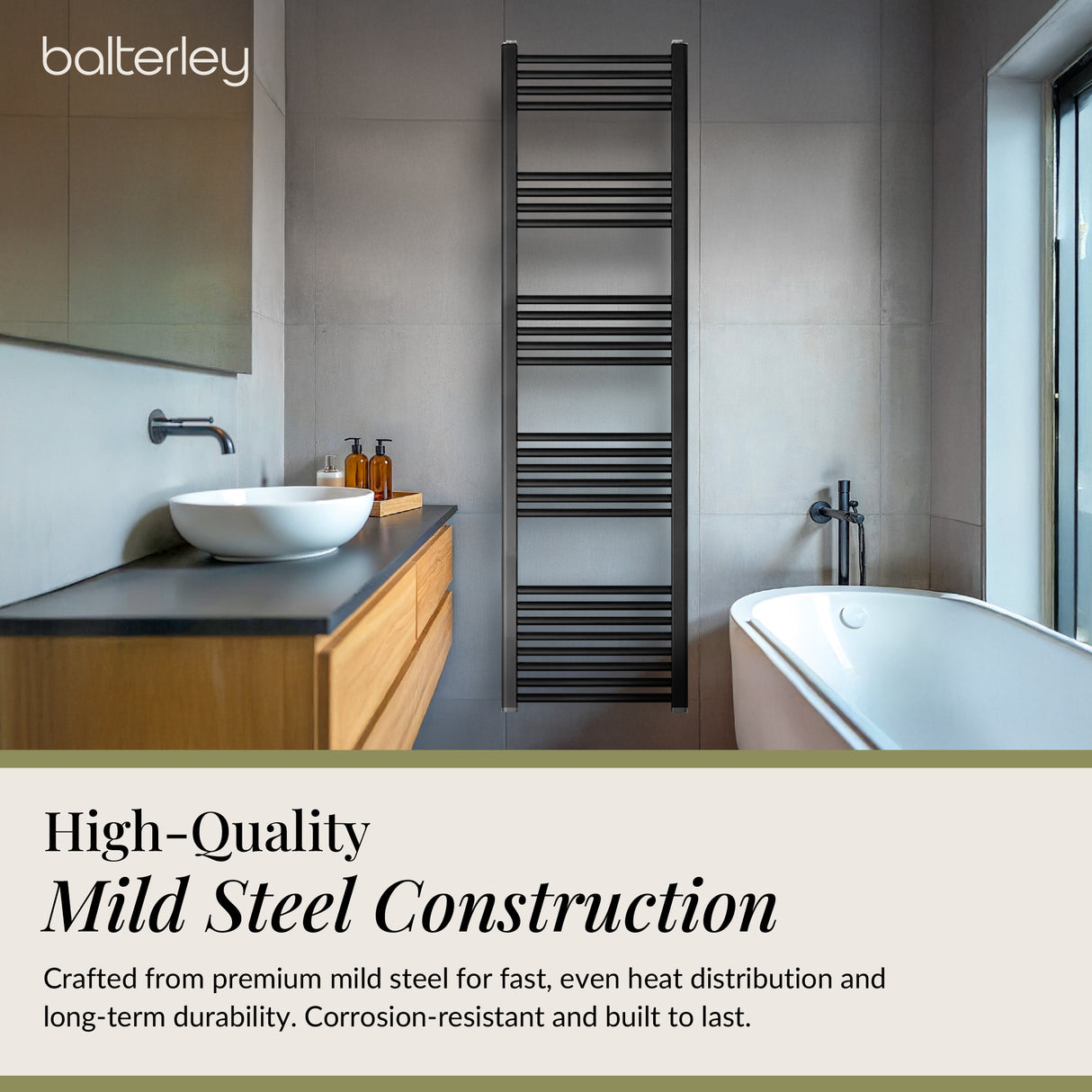 Straight Heated Rail Dual Fuel Towel Warmer, W: 400mm – Choice of Size & Finish