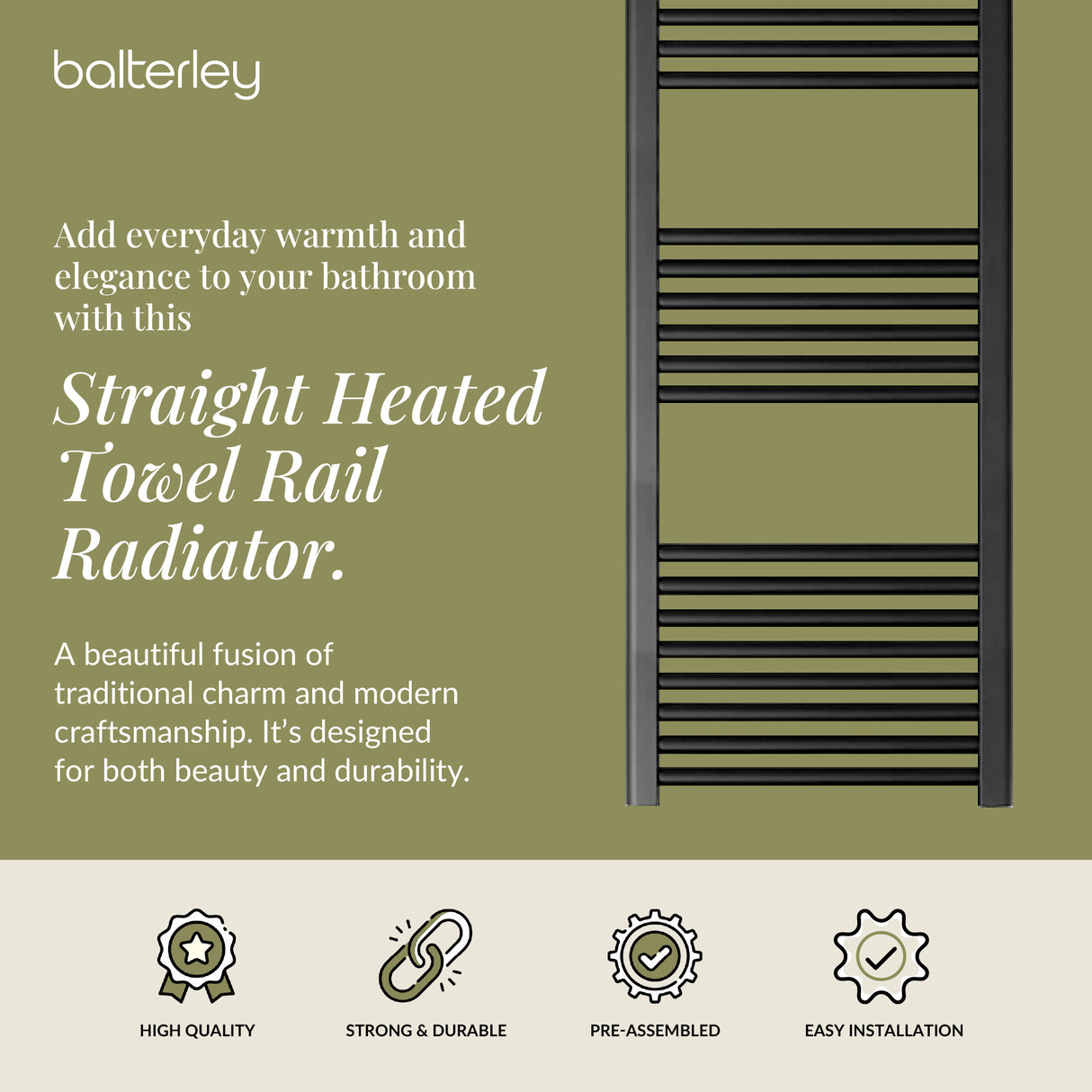 Straight Heated Rail Dual Fuel Towel Warmer, W: 400mm – Choice of Size & Finish