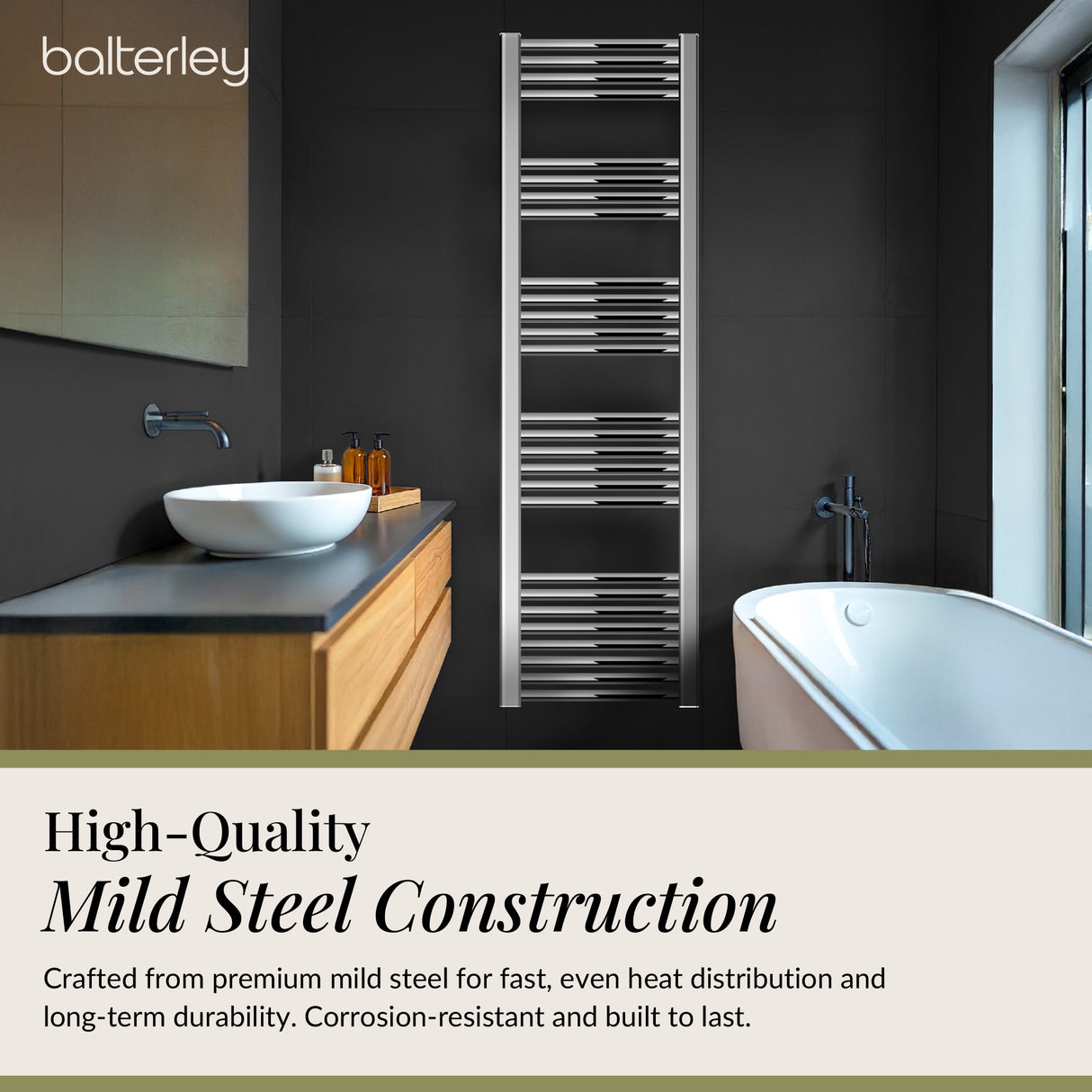 Straight Heated Rail Dual Fuel Towel Warmer, W: 400mm – Choice of Size & Finish