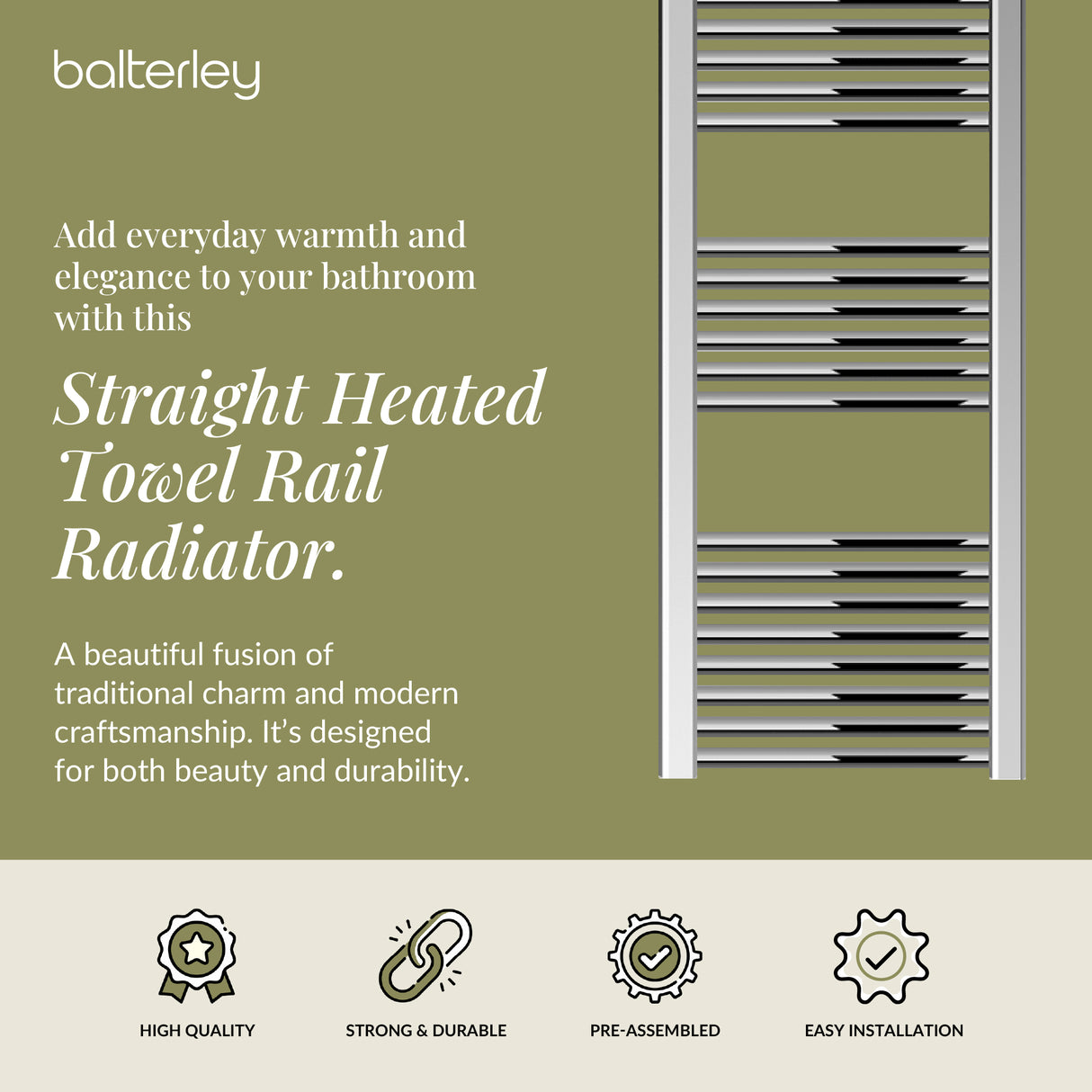 Straight Heated Rail Dual Fuel Towel Warmer, W: 400mm – Choice of Size & Finish