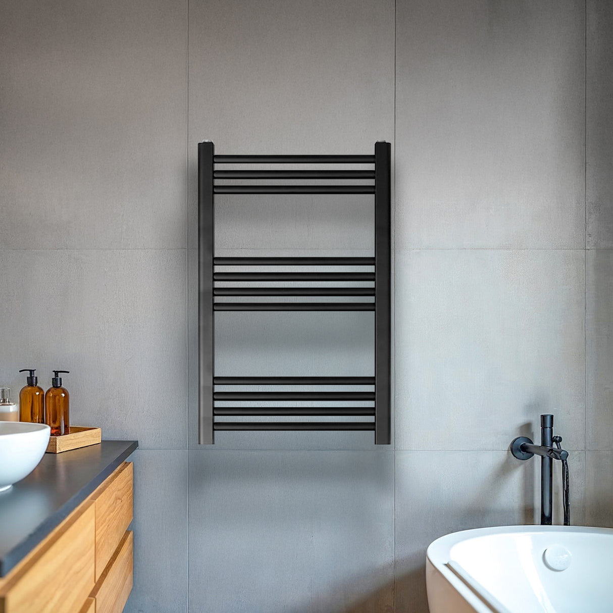 Straight Heated Rail Dual Fuel Towel Warmer, W: 500mm – Choice of Size & Finish