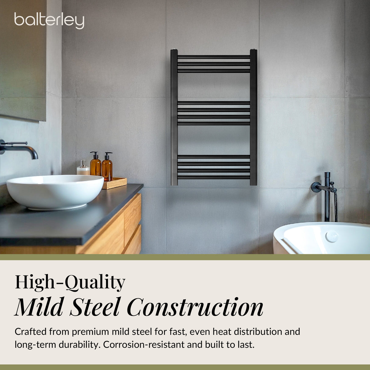 Straight Heated Rail Dual Fuel Towel Warmer, W: 500mm – Choice of Size & Finish