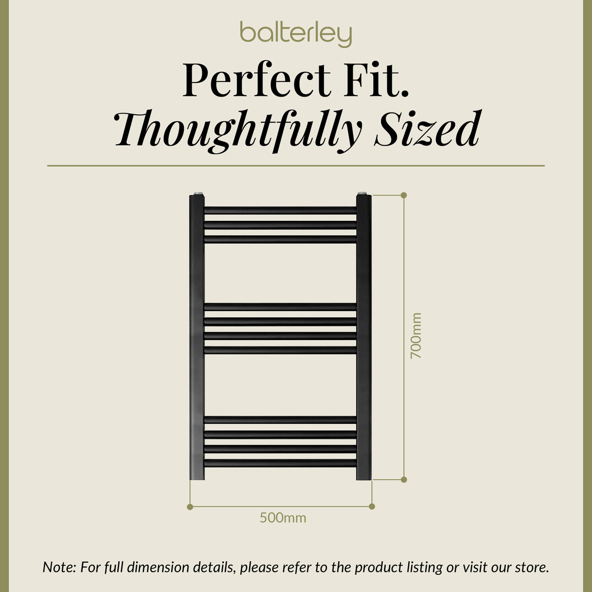 Straight Heated Rail Dual Fuel Towel Warmer, W: 500mm – Choice of Size & Finish