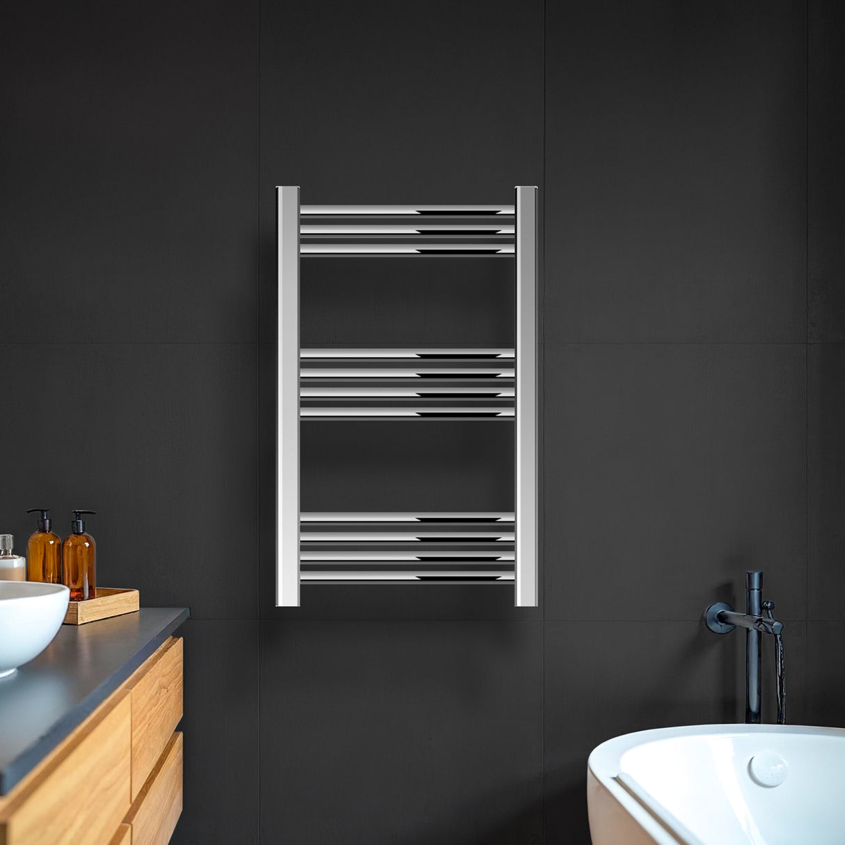 Straight Heated Rail Dual Fuel Towel Warmer, W: 500mm – Choice of Size & Finish