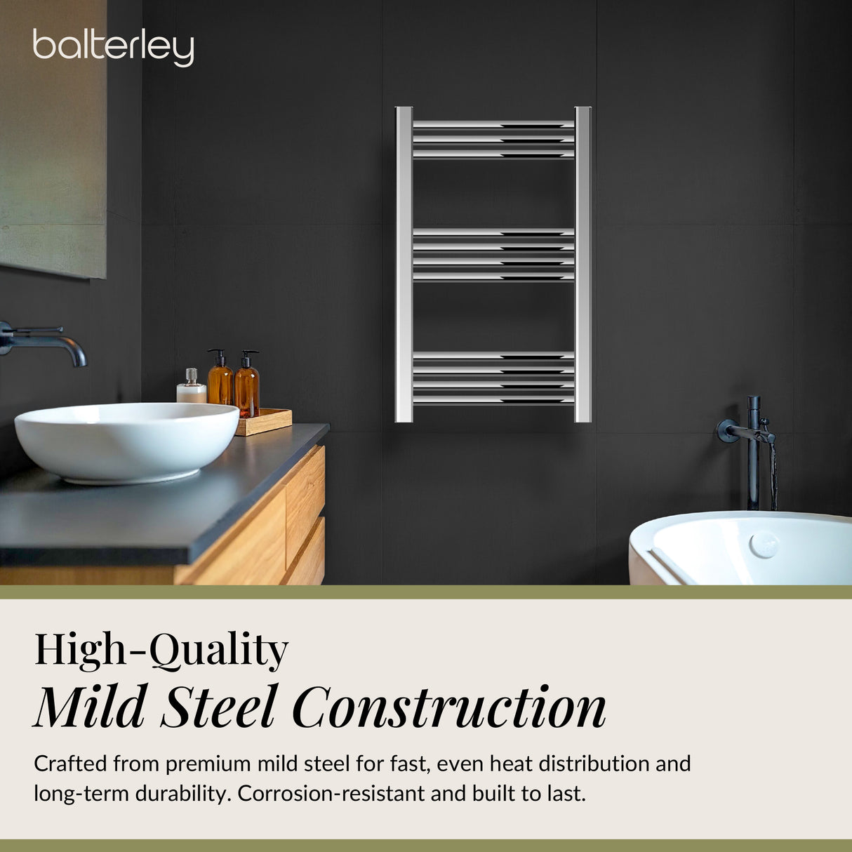 Straight Heated Rail Dual Fuel Towel Warmer, W: 500mm – Choice of Size & Finish