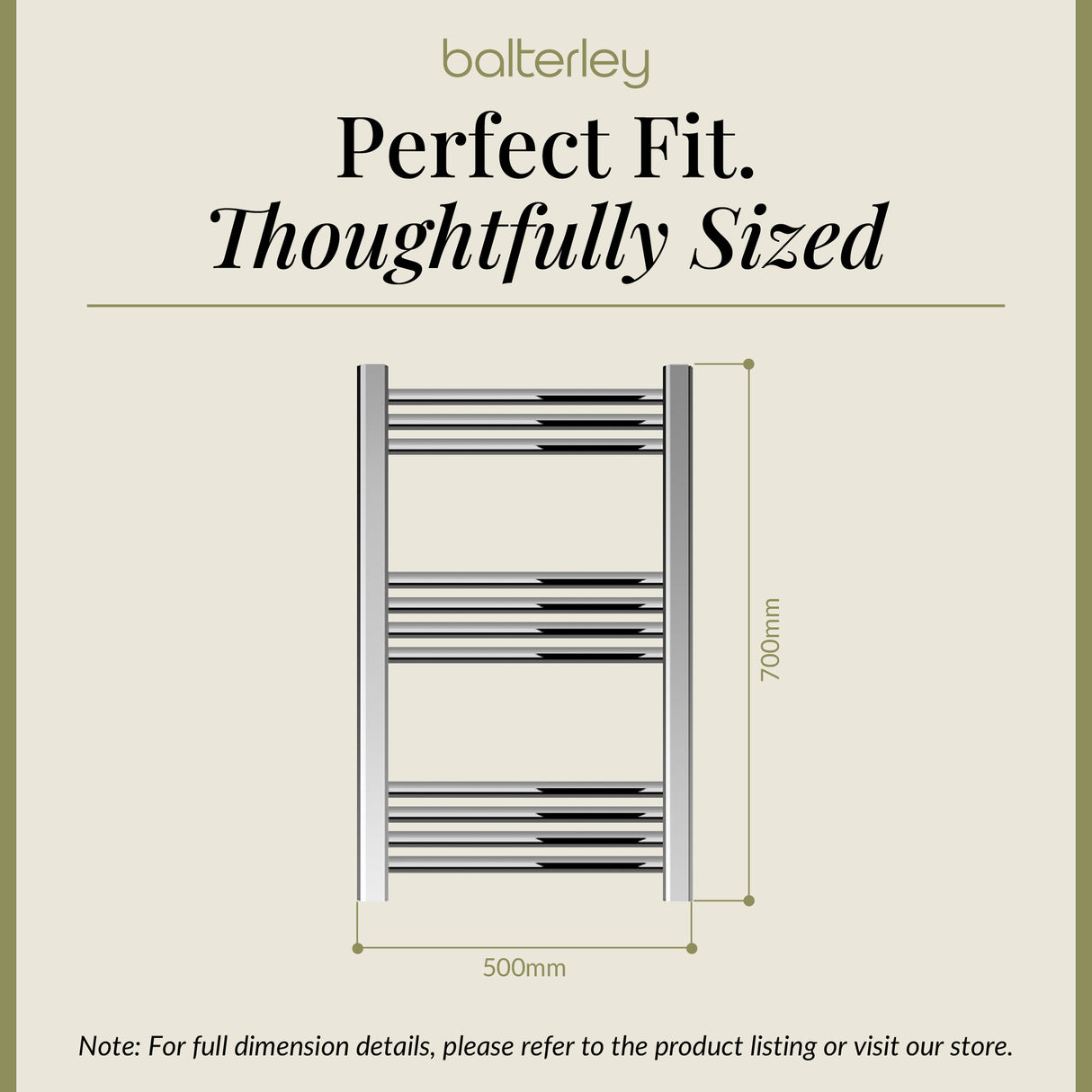 Straight Heated Rail Dual Fuel Towel Warmer, W: 500mm – Choice of Size & Finish