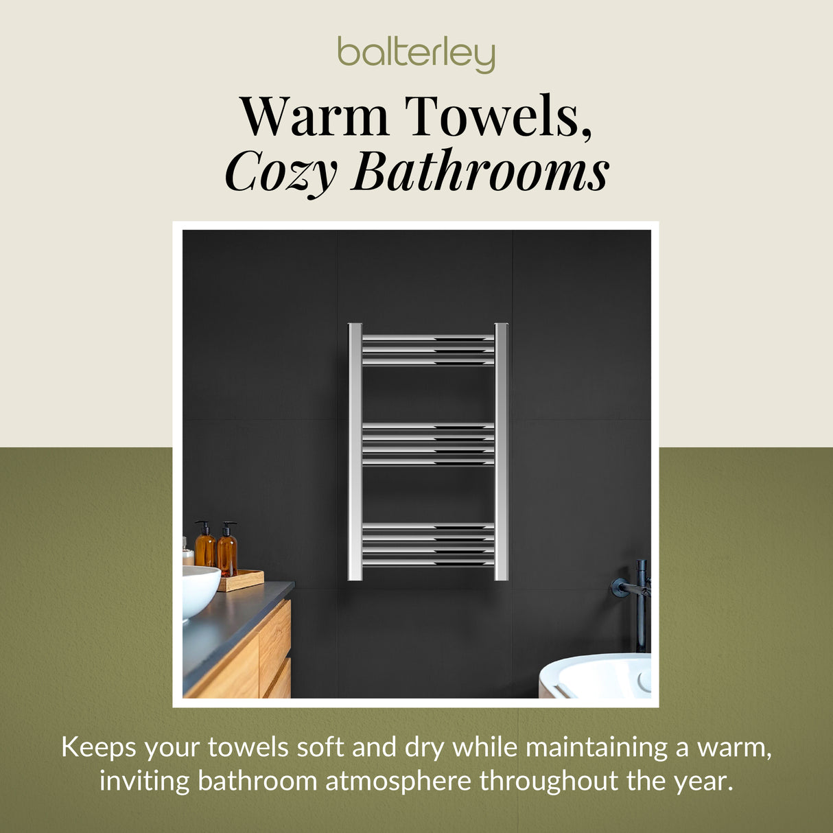Straight Heated Rail Dual Fuel Towel Warmer, W: 500mm – Choice of Size & Finish