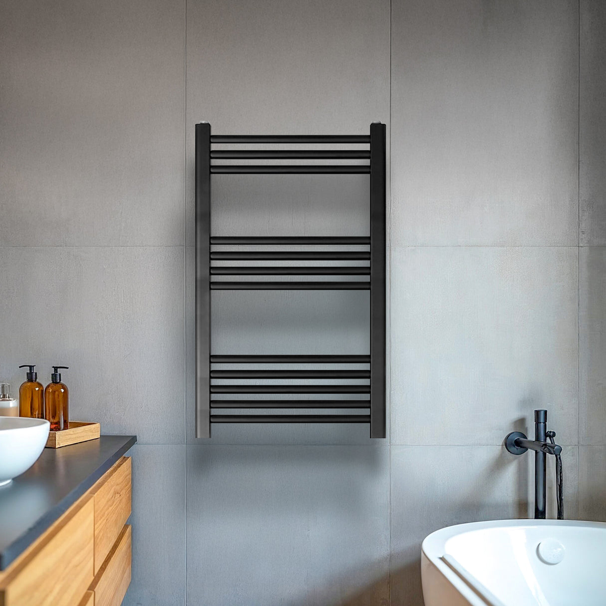 Straight Heated Rail Dual Fuel Towel Warmer, W: 500mm – Choice of Size & Finish