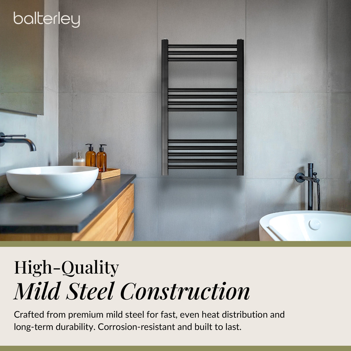 Straight Heated Rail Dual Fuel Towel Warmer, W: 500mm – Choice of Size & Finish