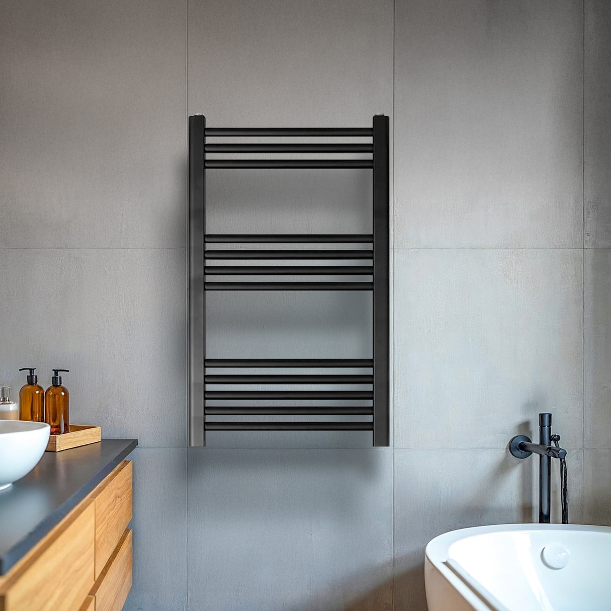 Straight Heated Rail Dual Fuel Towel Warmer, W: 500mm – Choice of Size & Finish
