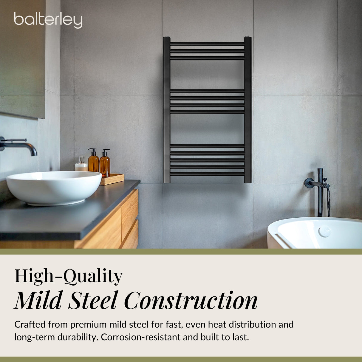 Straight Heated Rail Dual Fuel Towel Warmer, W: 500mm – Choice of Size & Finish