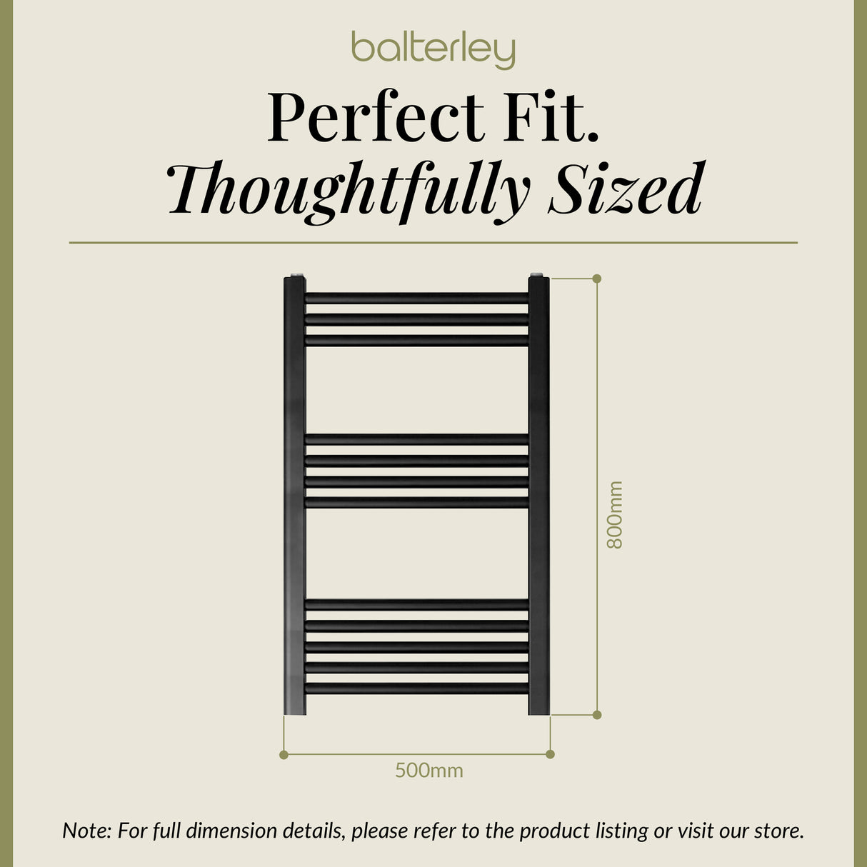 Straight Heated Rail Dual Fuel Towel Warmer, W: 500mm – Choice of Size & Finish