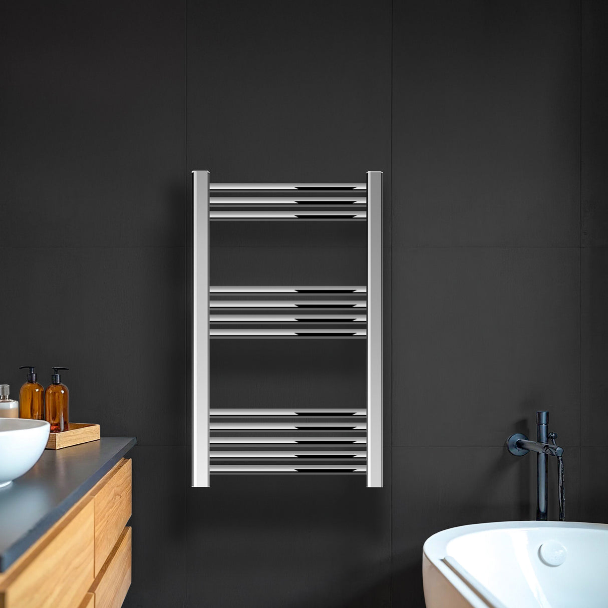 Straight Heated Rail Dual Fuel Towel Warmer, W: 500mm – Choice of Size & Finish