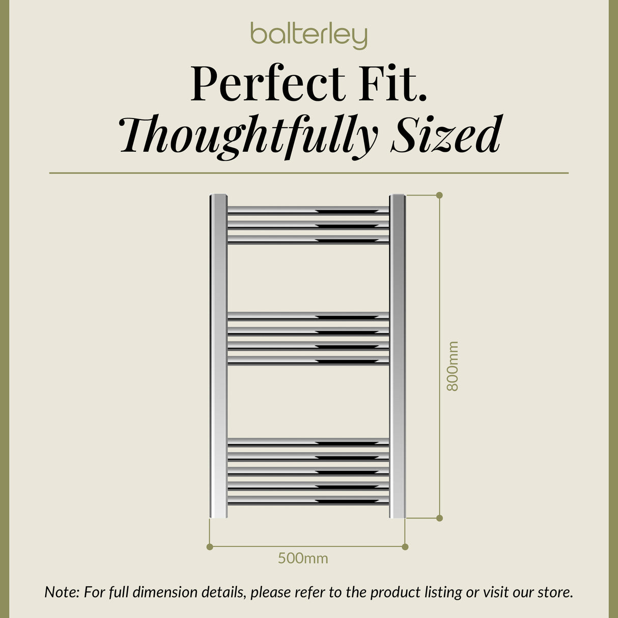 Straight Heated Rail Dual Fuel Towel Warmer, W: 500mm – Choice of Size & Finish