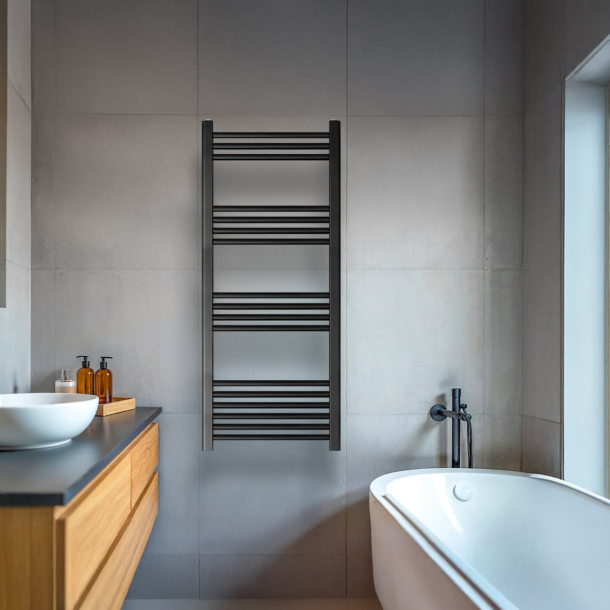 Straight Heated Rail Dual Fuel Towel Warmer, W: 500mm – Choice of Size & Finish