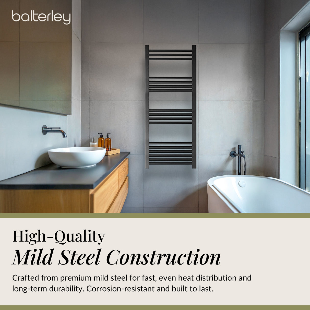 Straight Heated Rail Dual Fuel Towel Warmer, W: 500mm – Choice of Size & Finish