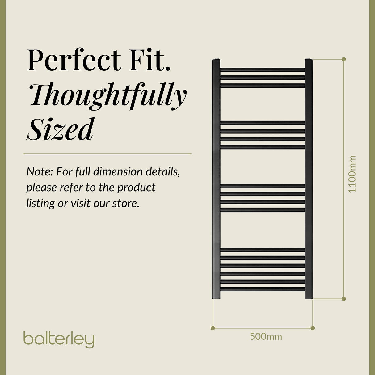 Straight Heated Rail Dual Fuel Towel Warmer, W: 500mm – Choice of Size & Finish