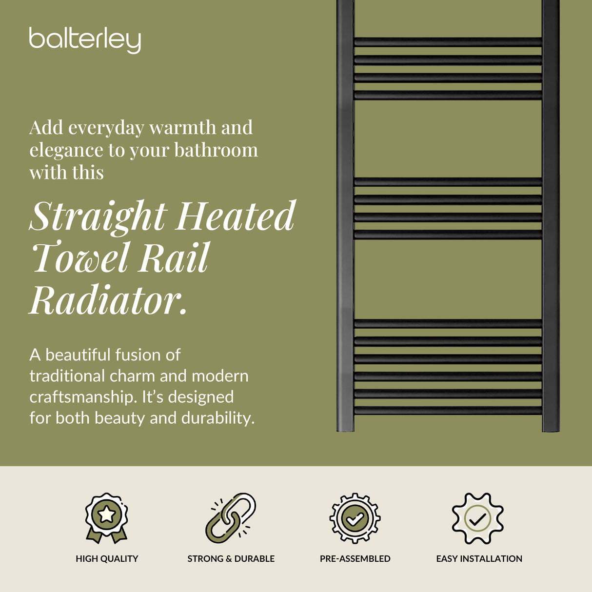 Straight Heated Rail Dual Fuel Towel Warmer, W: 500mm – Choice of Size & Finish