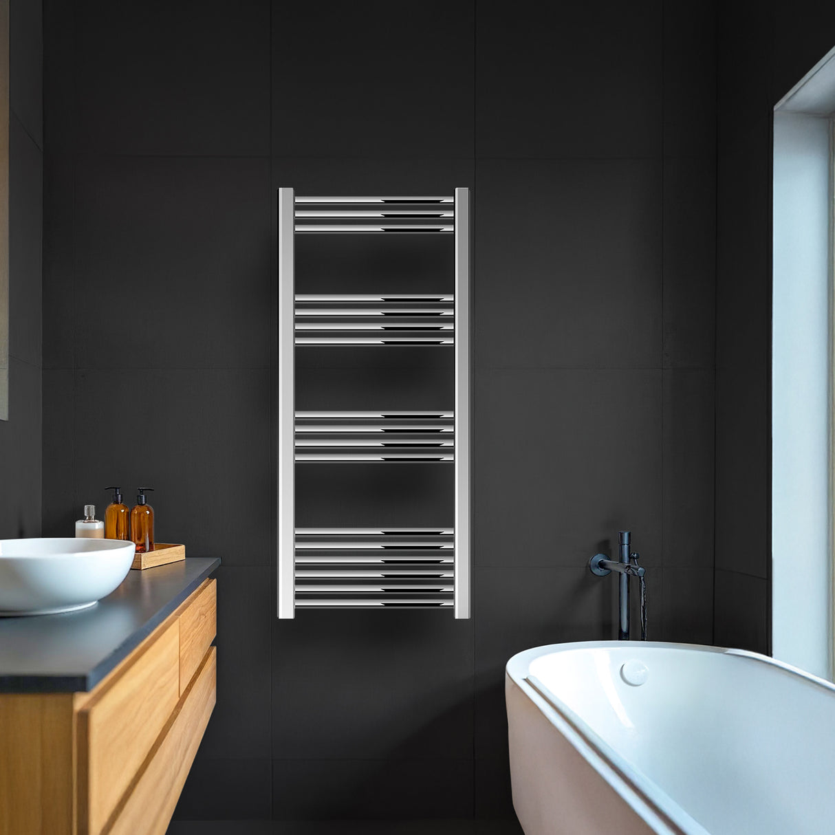 Straight Heated Rail Dual Fuel Towel Warmer, W: 500mm – Choice of Size & Finish
