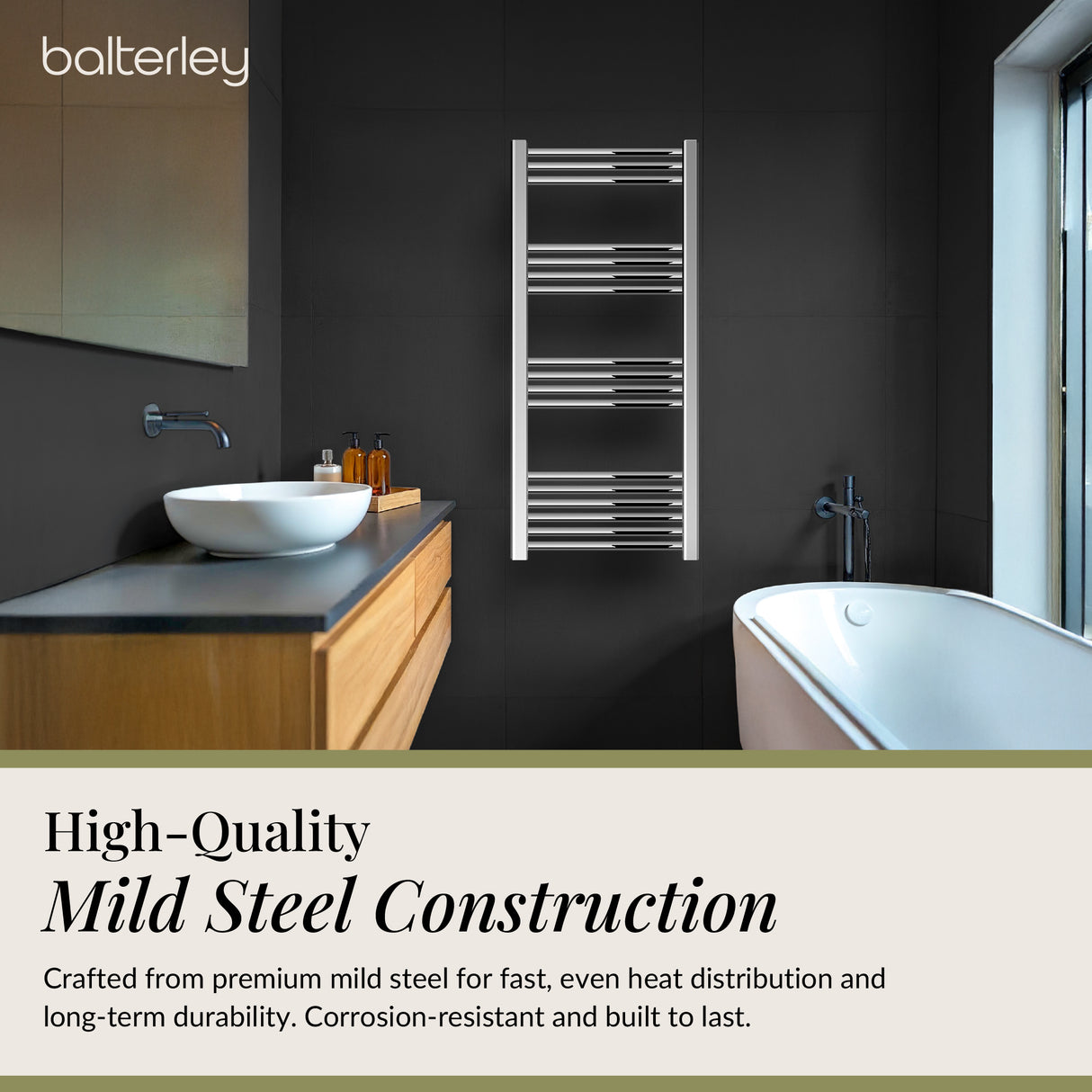 Straight Heated Rail Dual Fuel Towel Warmer, W: 500mm – Choice of Size & Finish