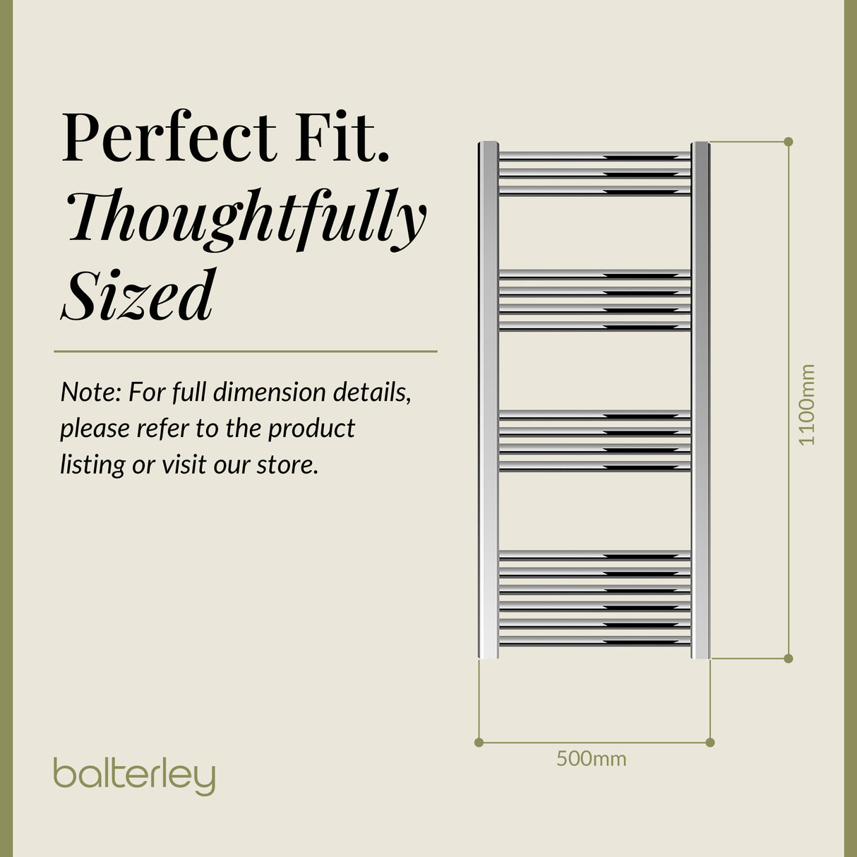 Straight Heated Rail Dual Fuel Towel Warmer, W: 500mm – Choice of Size & Finish