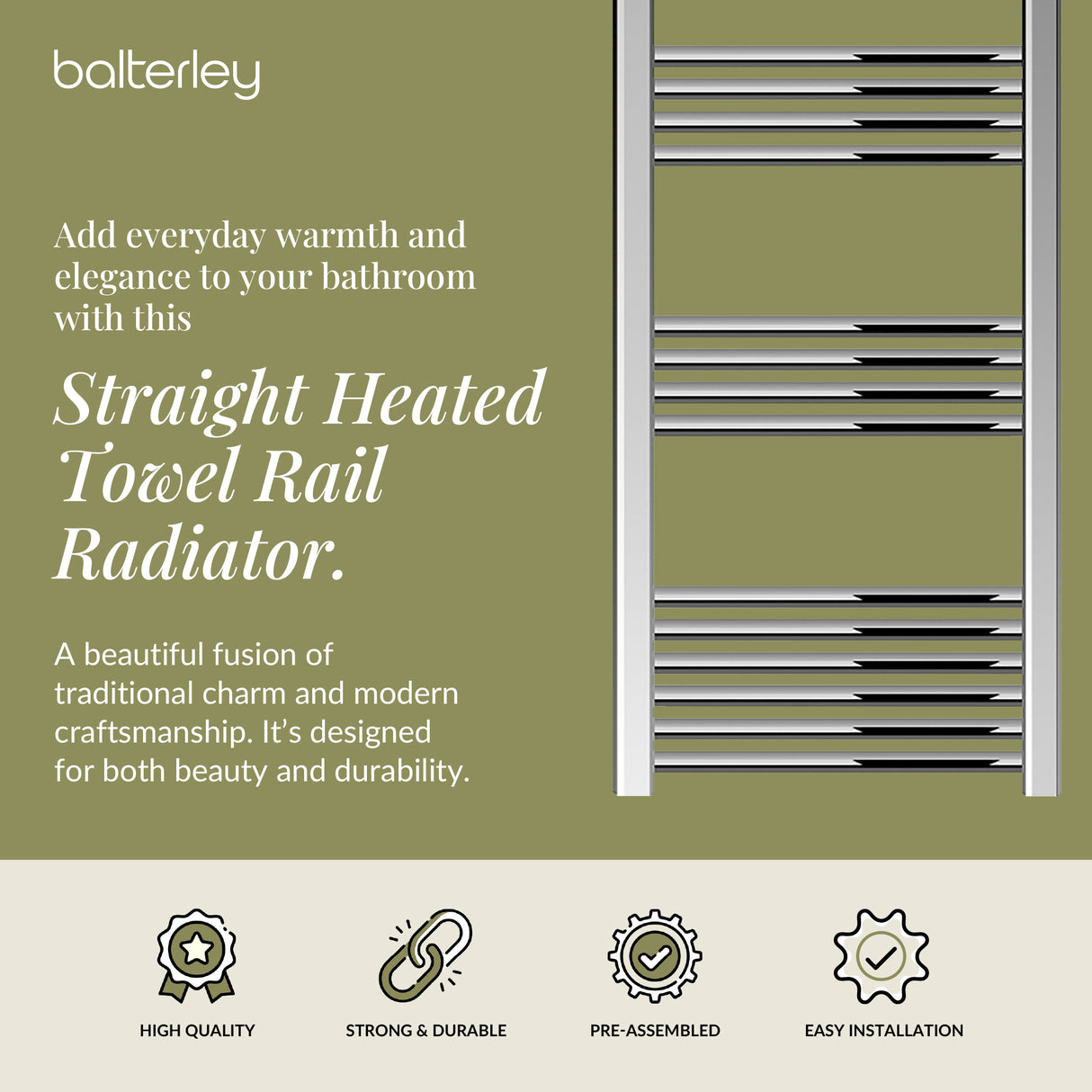 Straight Heated Rail Dual Fuel Towel Warmer, W: 500mm – Choice of Size & Finish