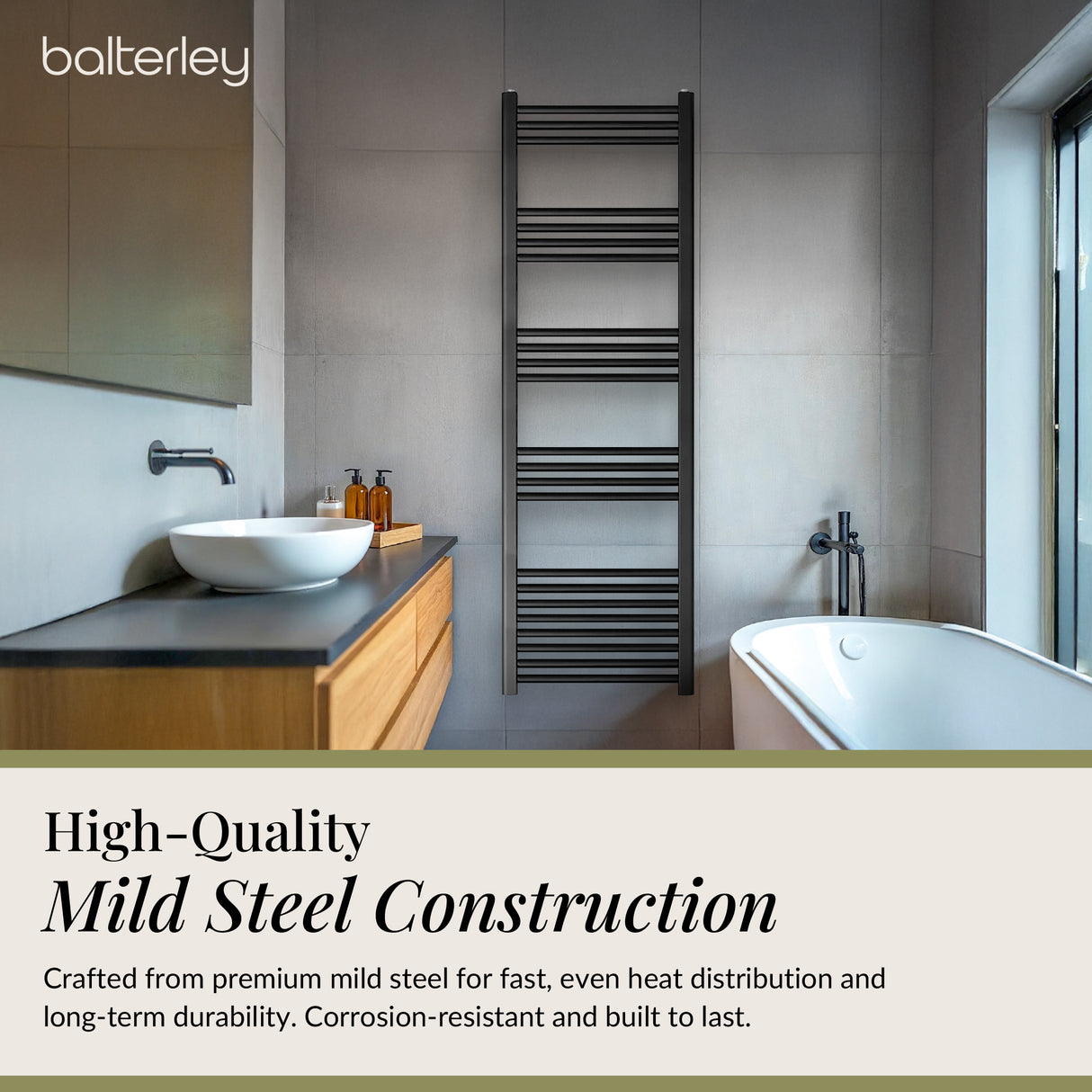 Straight Heated Rail Dual Fuel Towel Warmer, W: 500mm – Choice of Size & Finish