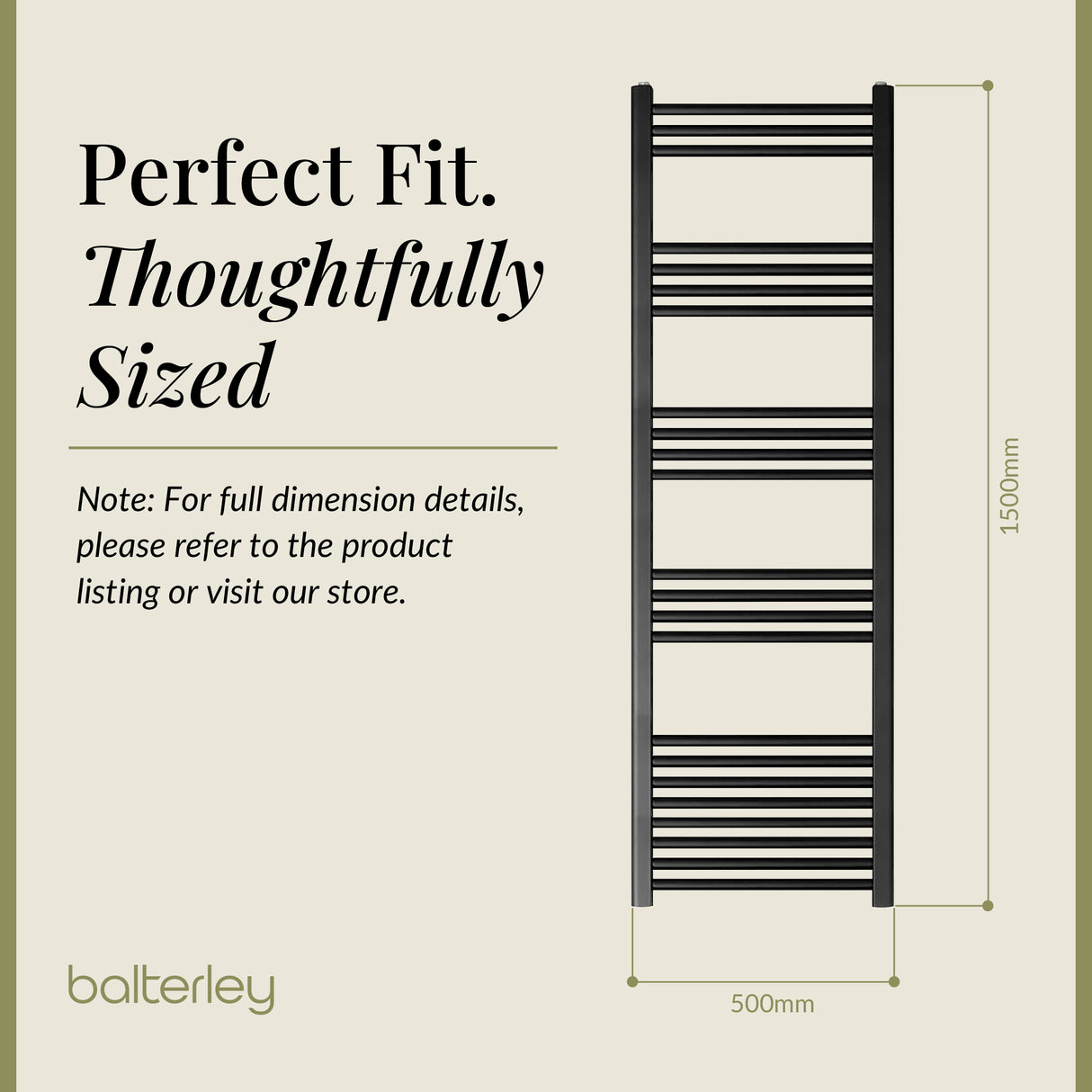 Straight Heated Rail Dual Fuel Towel Warmer, W: 500mm – Choice of Size & Finish