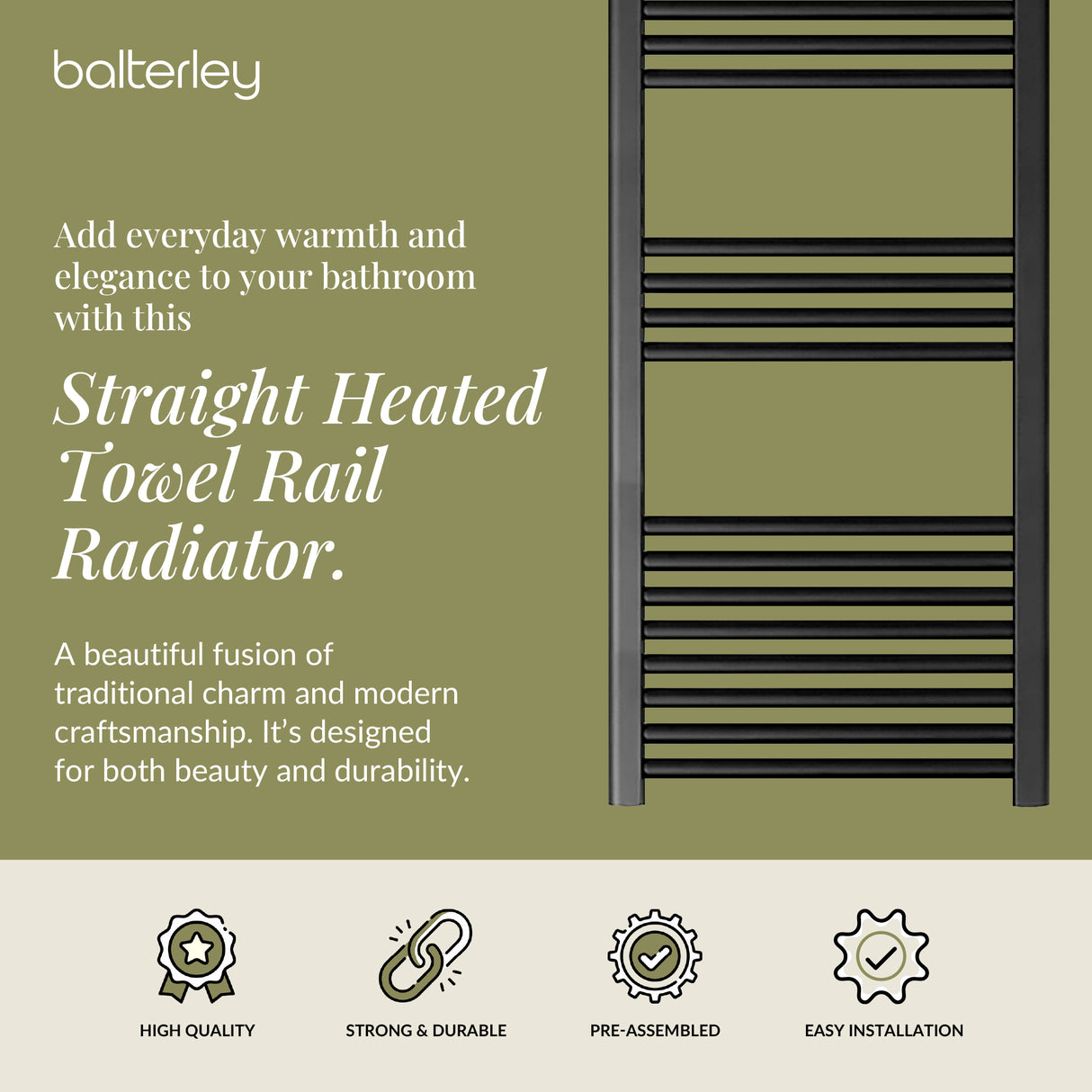 Straight Heated Rail Dual Fuel Towel Warmer, W: 500mm – Choice of Size & Finish