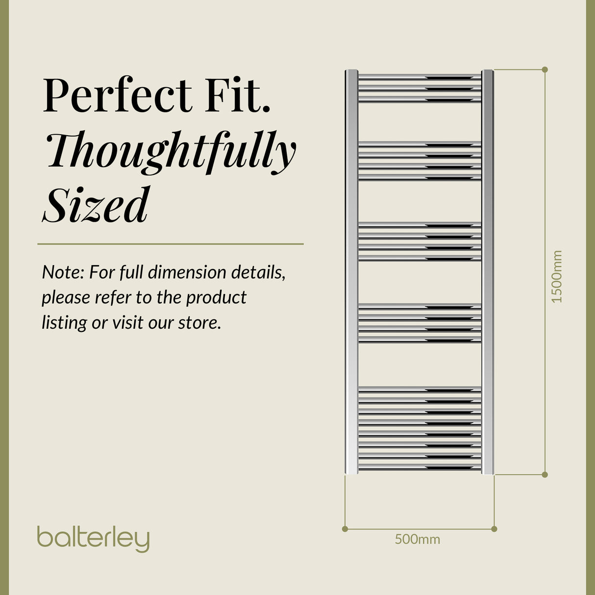 Straight Heated Rail Dual Fuel Towel Warmer, W: 500mm – Choice of Size & Finish
